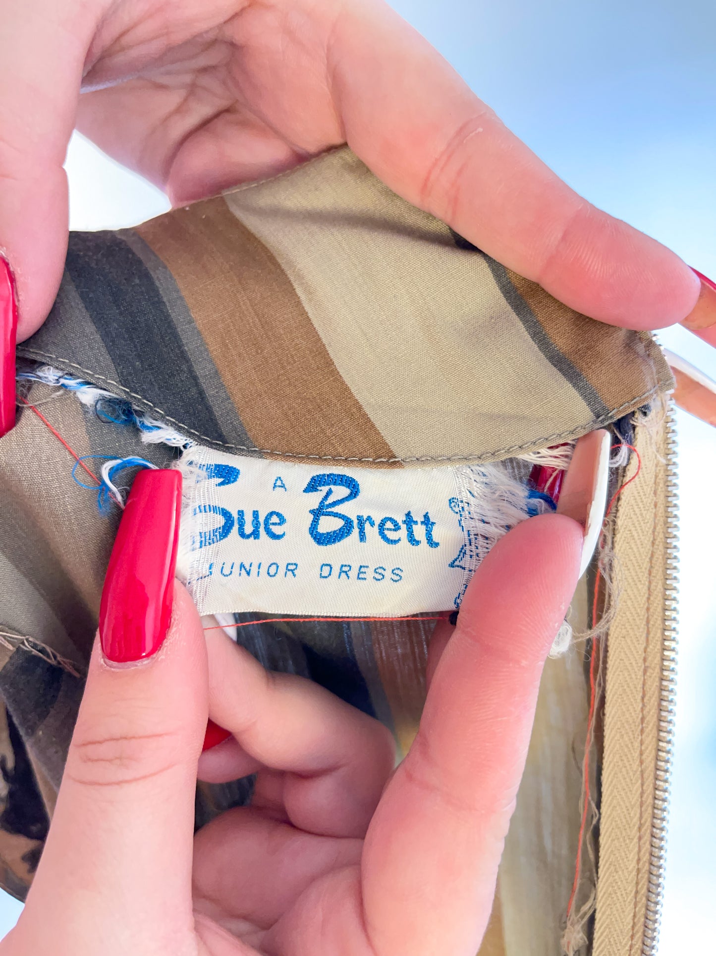 60s Neutral Striped Cotton Mini Dress (S)