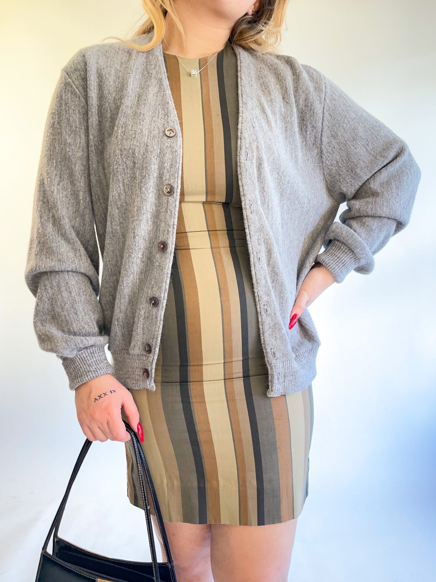 70s Gray Acrylic Cardigan (L)