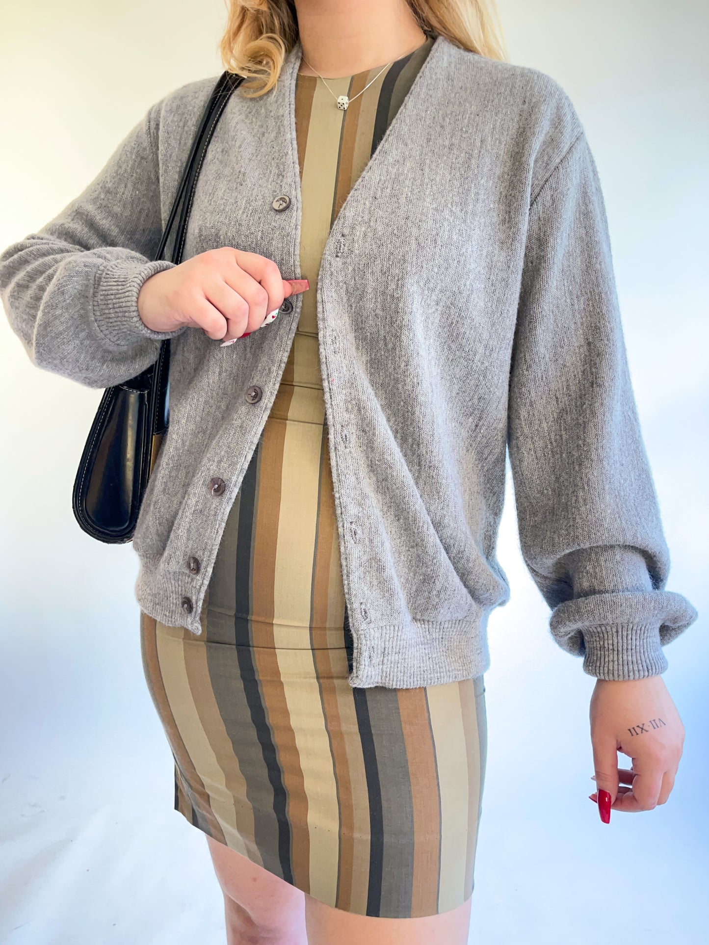 70s Gray Acrylic Cardigan (L)