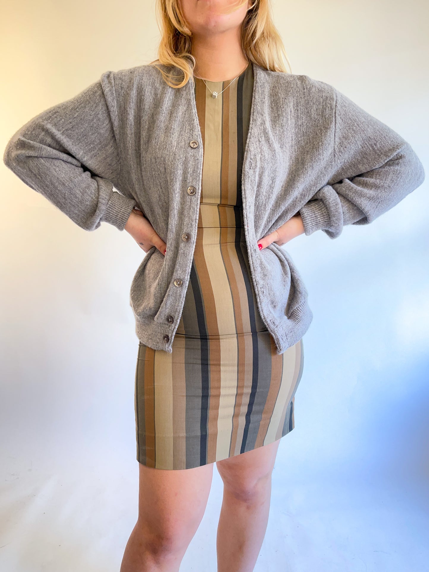 70s Gray Acrylic Cardigan (L)