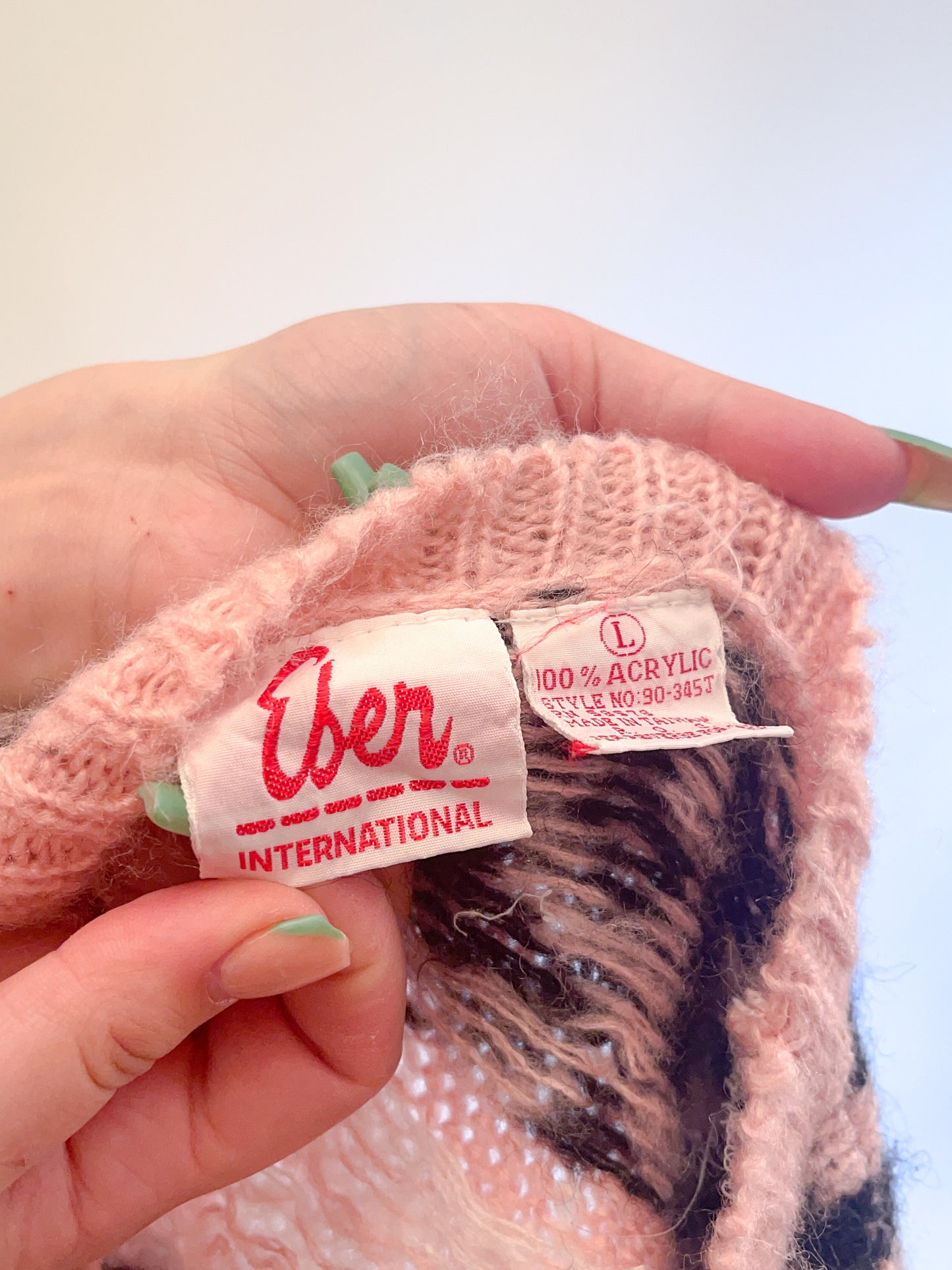 L 80s Chunky Knit Heart Patterned Sweater