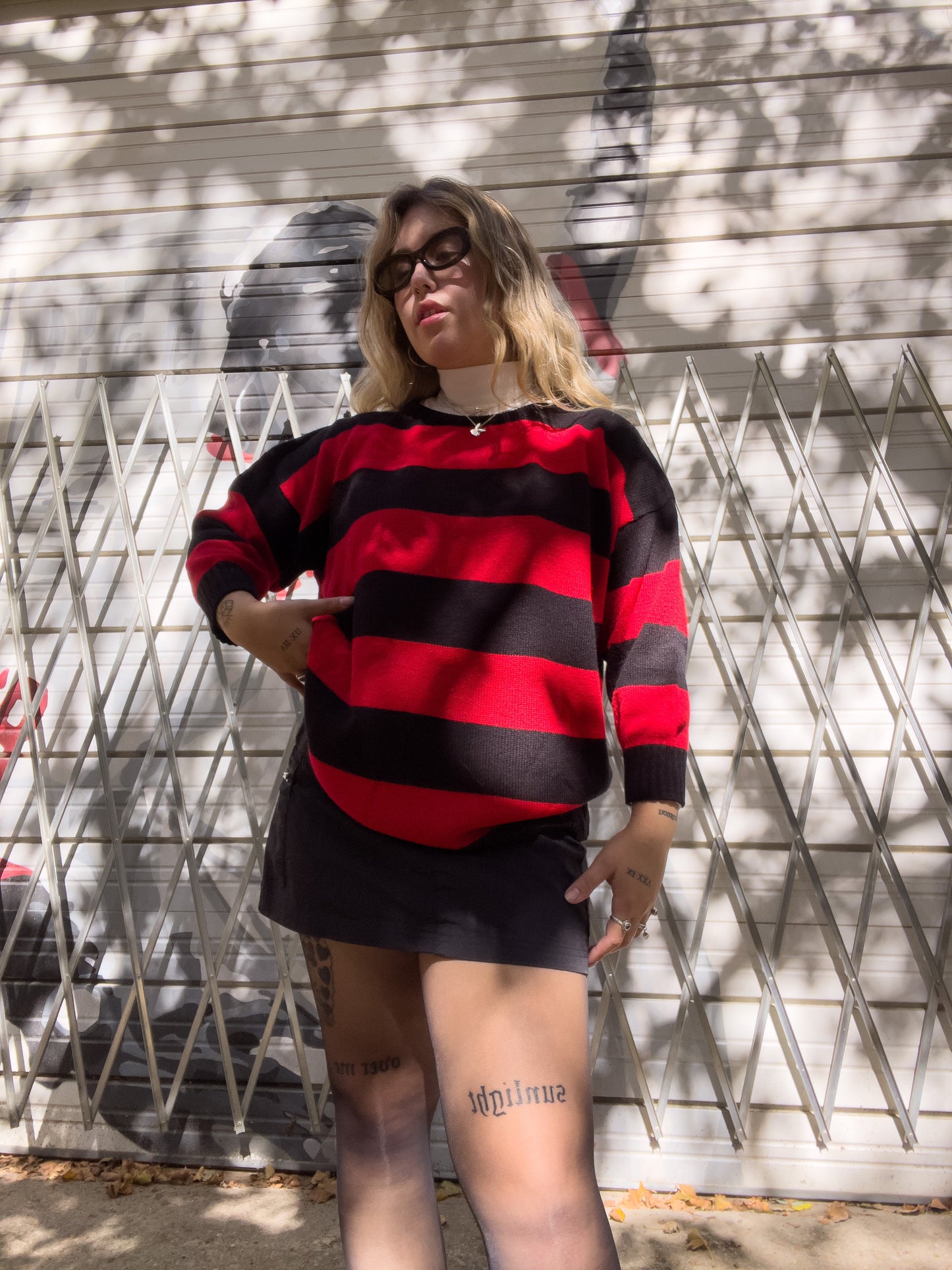 80s Black & Red Striped Knit Sweater (XL)
