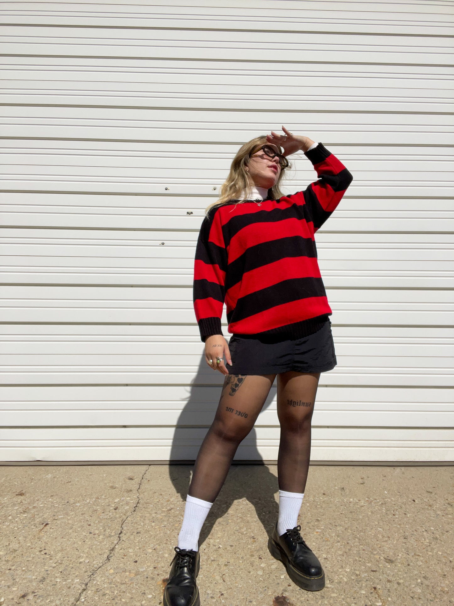 80s Black & Red Striped Knit Sweater (XL)