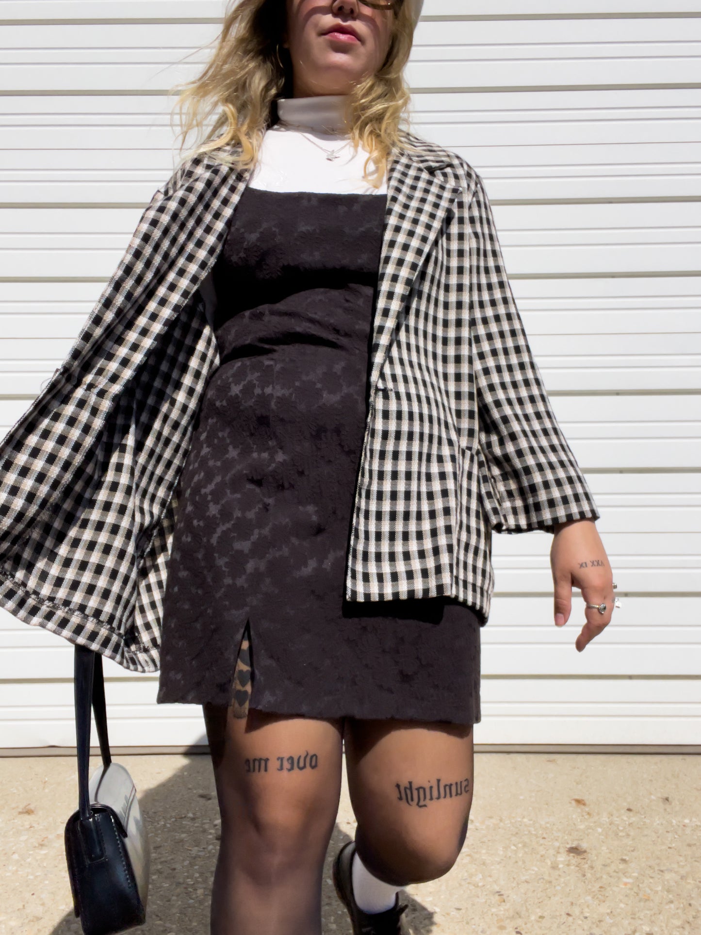 90s Black Mini Dress w/ Daisy Pattern (L/XL)