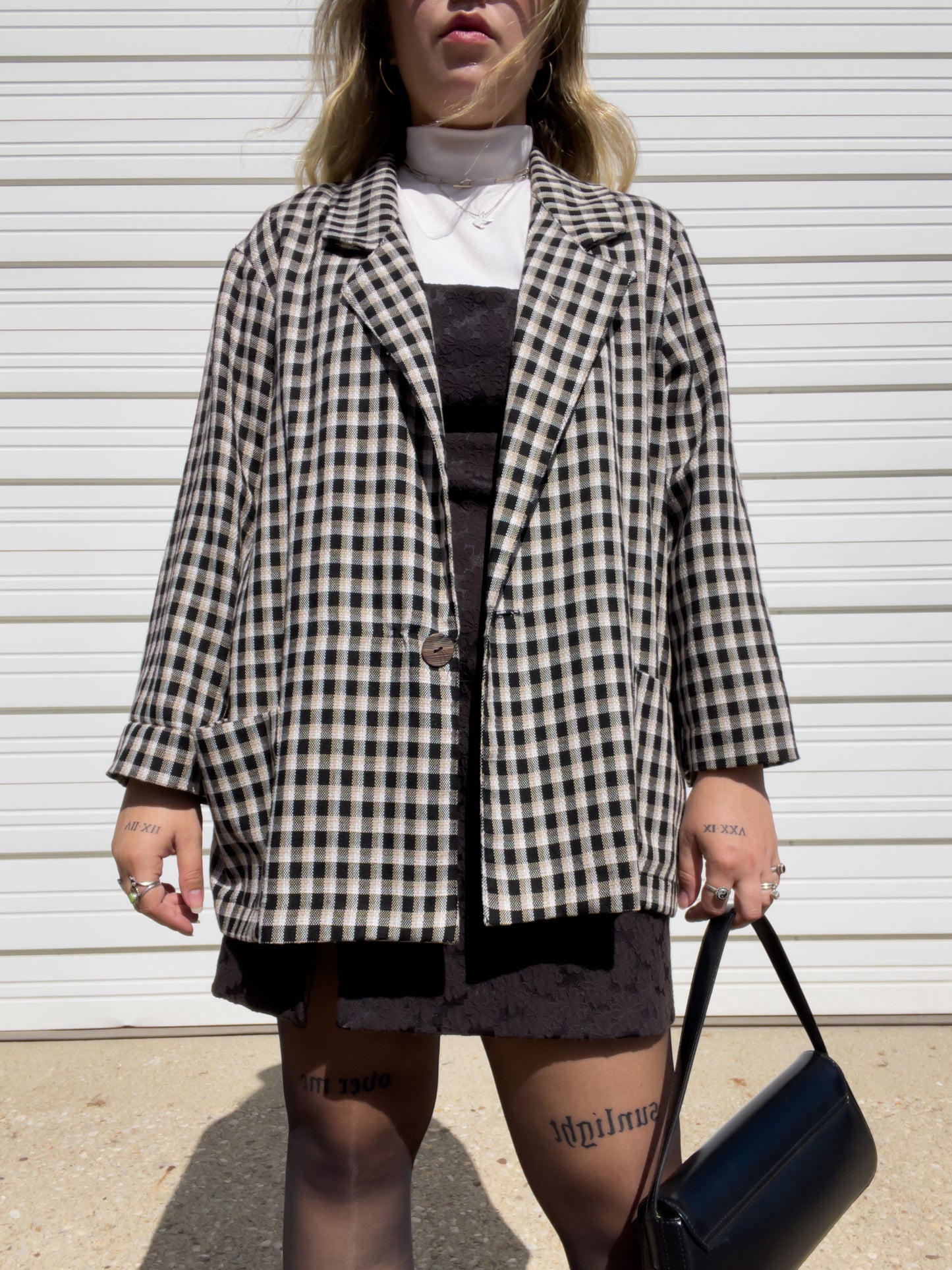 90s Neutral Plaid Lightweight Blazer (XXL)