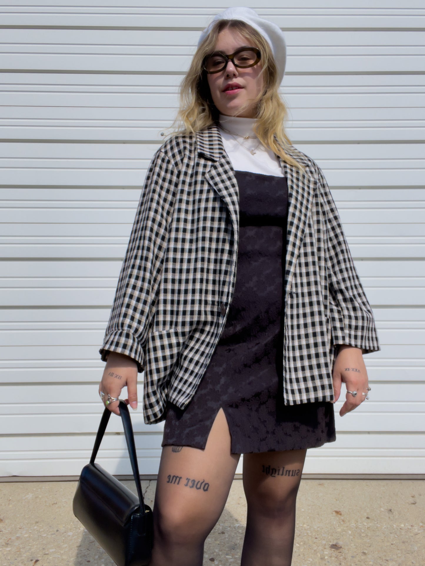 90s Neutral Plaid Lightweight Blazer (XXL)