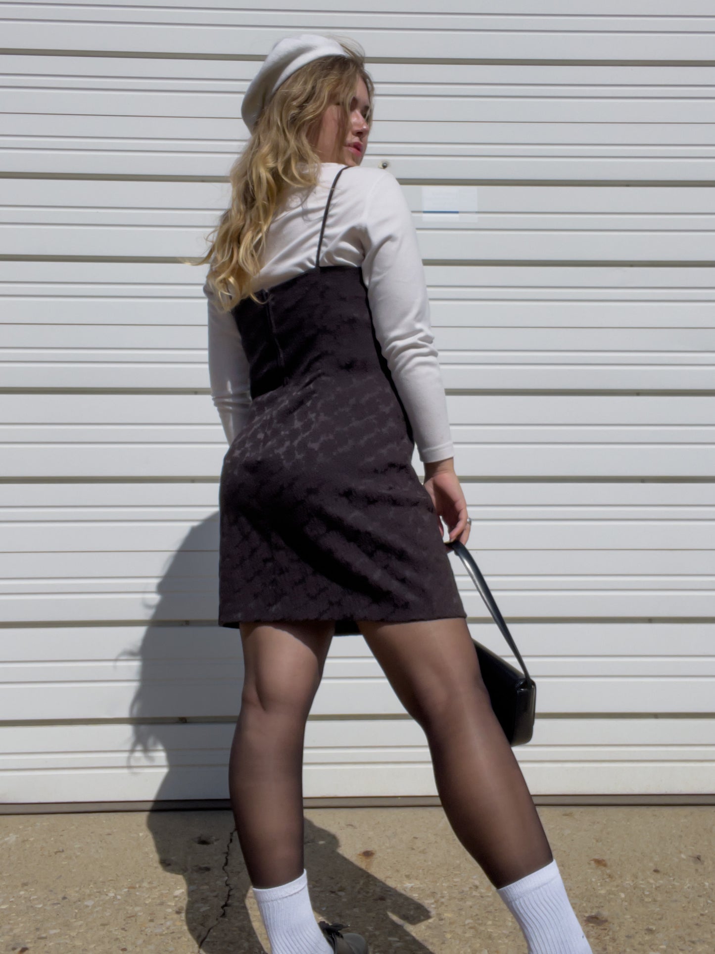 90s Black Mini Dress w/ Daisy Pattern (L/XL)