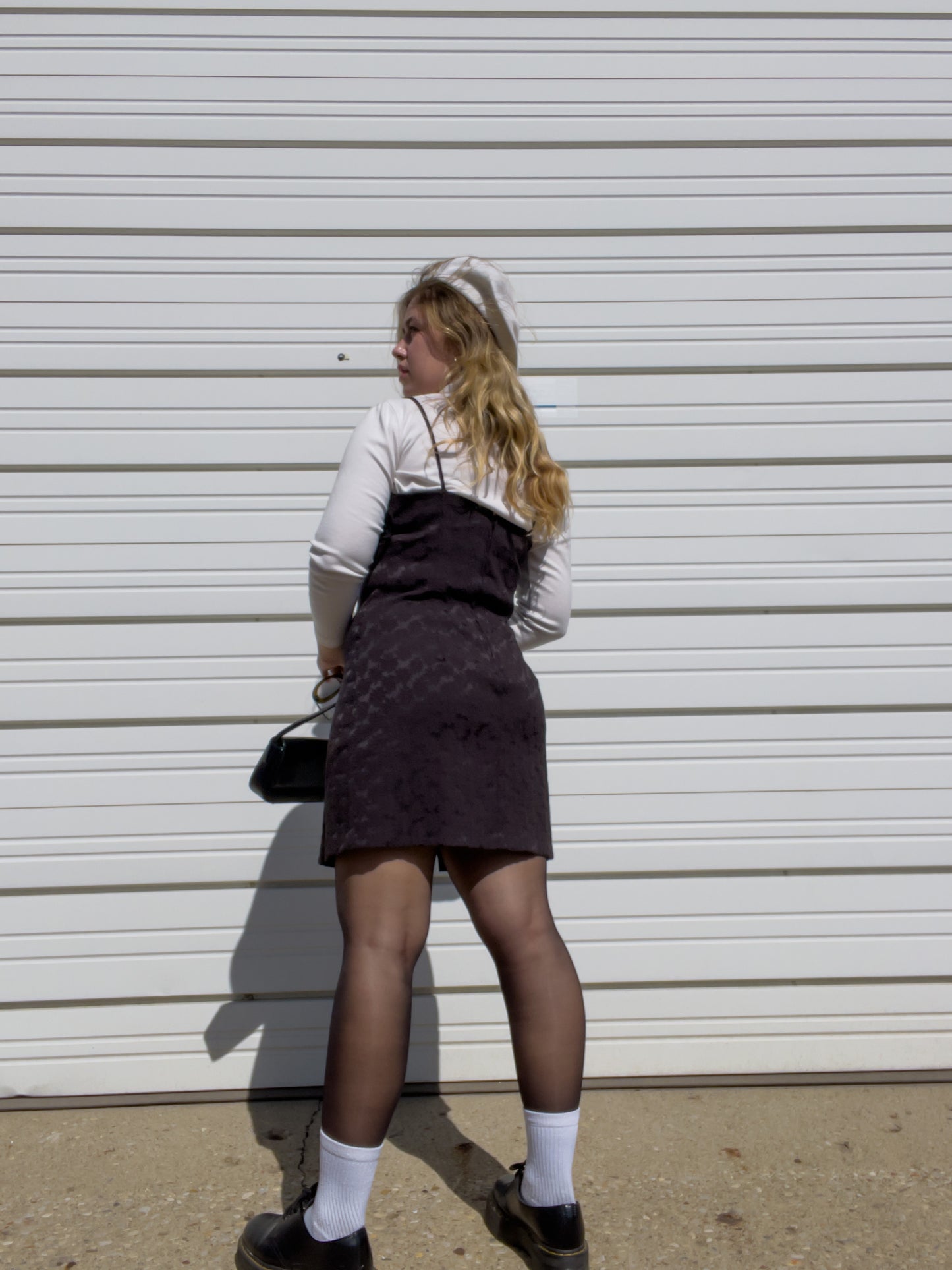 90s Black Mini Dress w/ Daisy Pattern (L/XL)