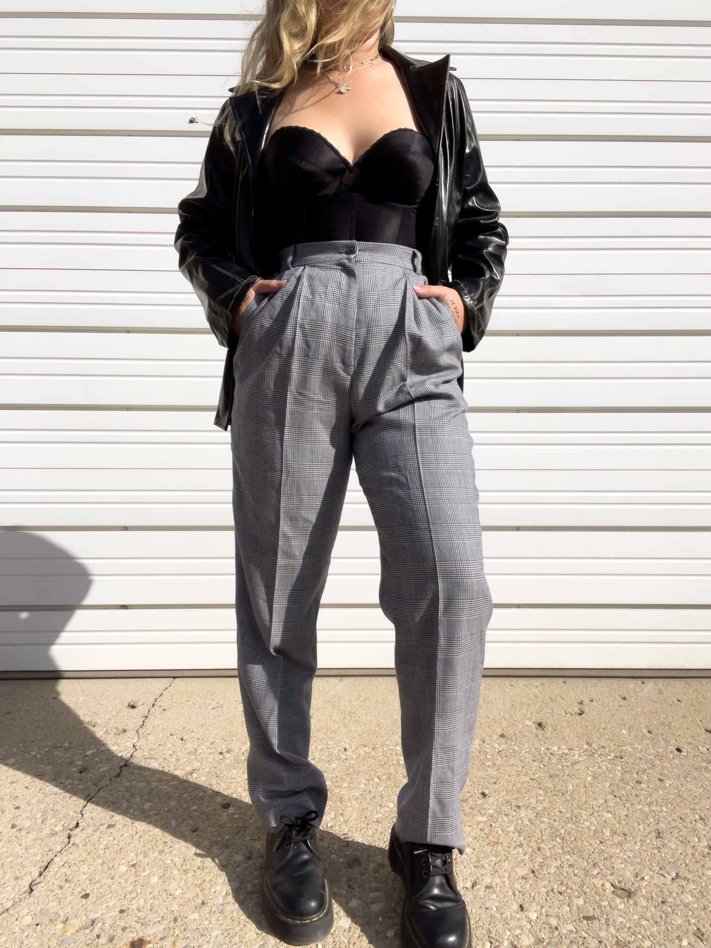 90s Plaid Wool High Waisted Trousers (W28")