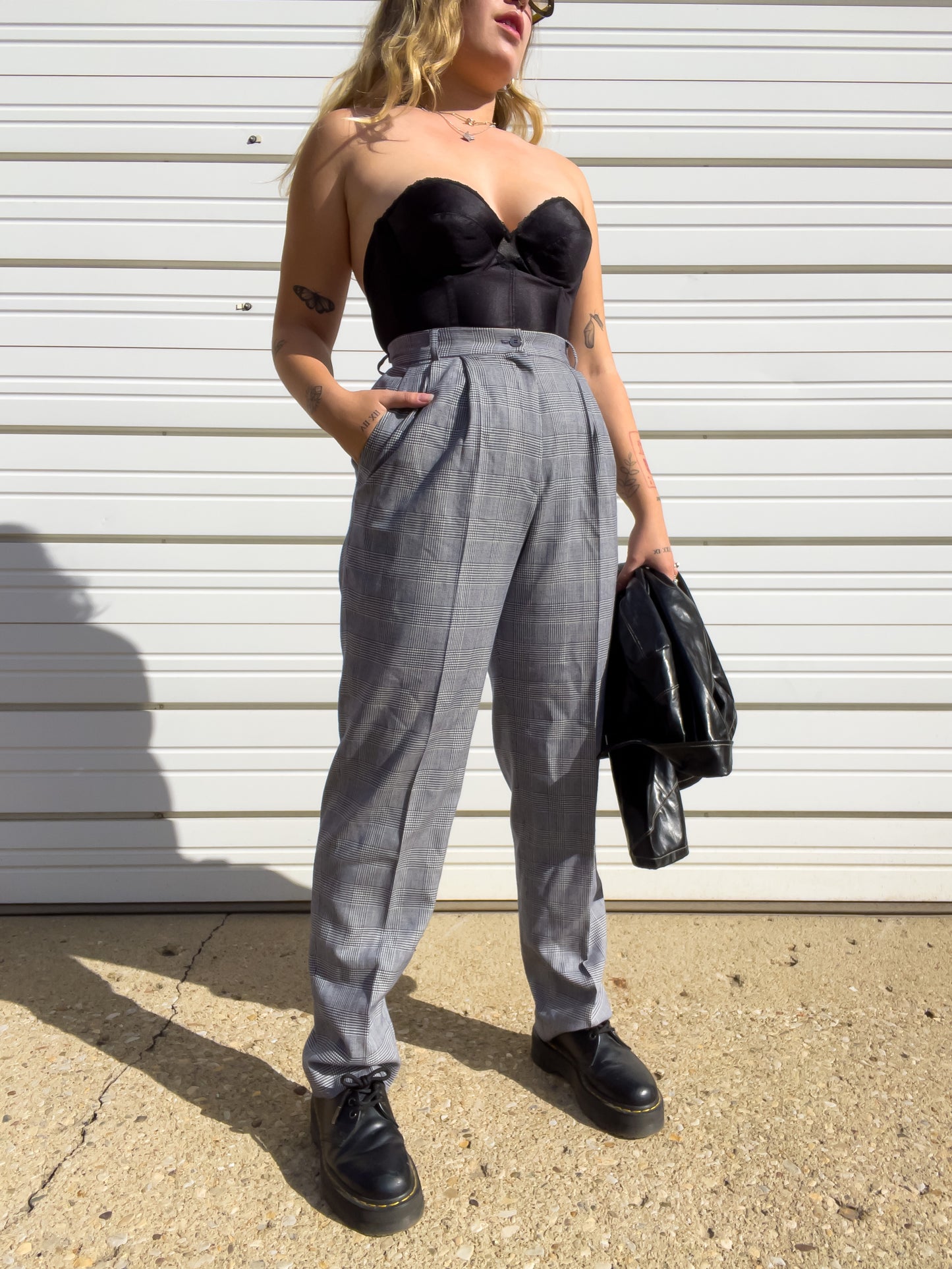 90s Plaid Wool High Waisted Trousers (W28")