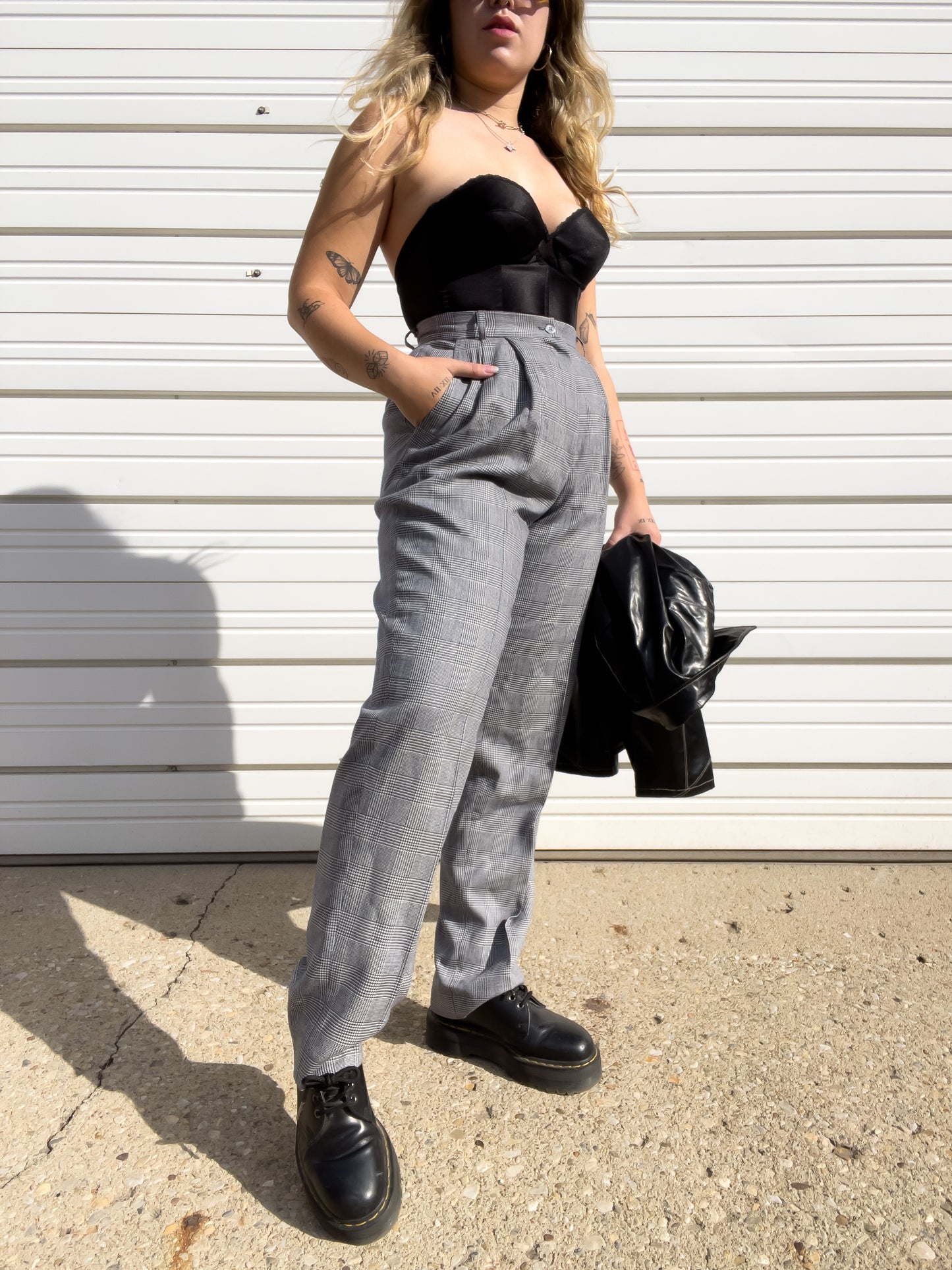 90s Plaid Wool High Waisted Trousers (W28")