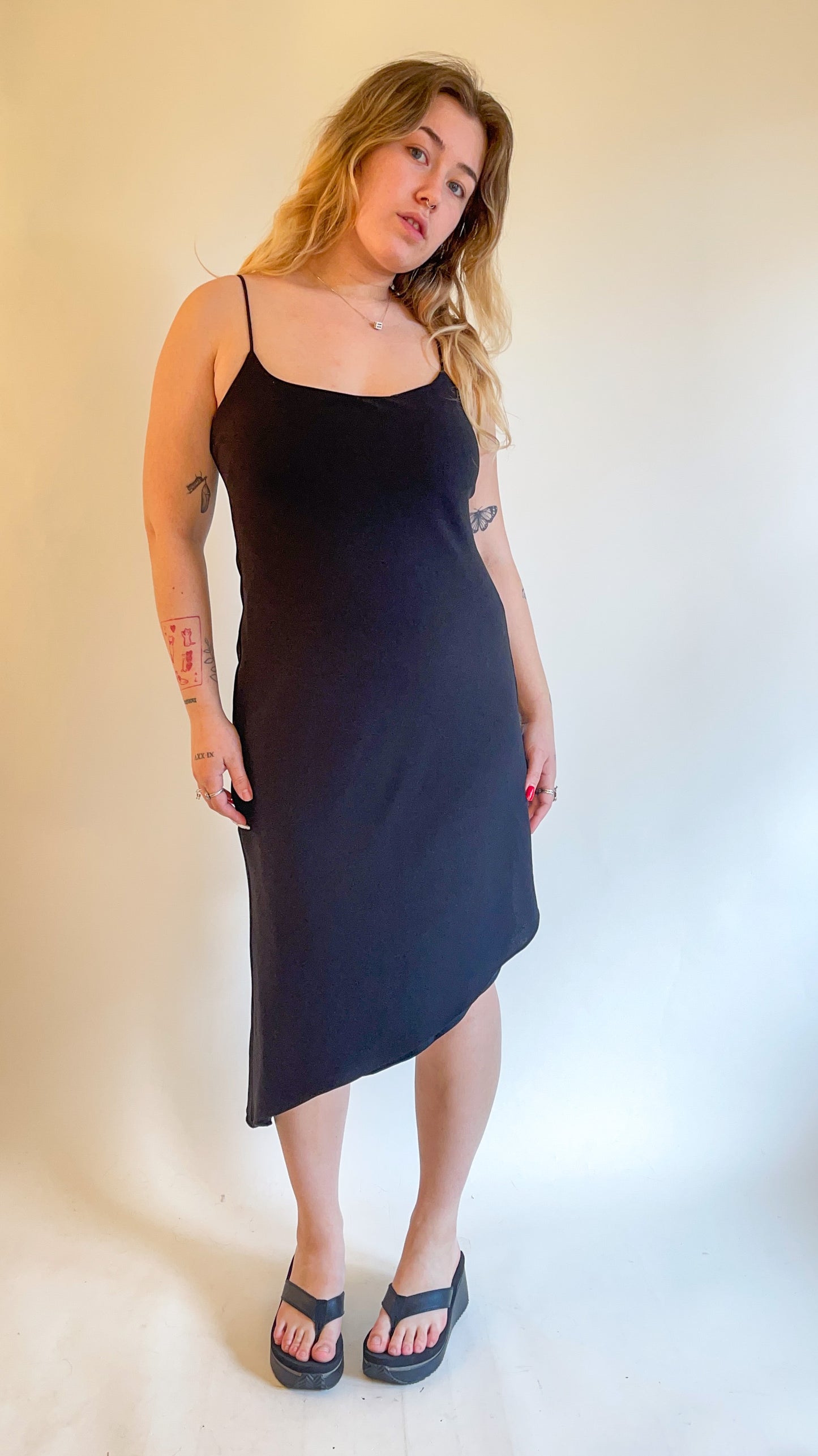90s Asymmetric Hem Little Black Dress (M)