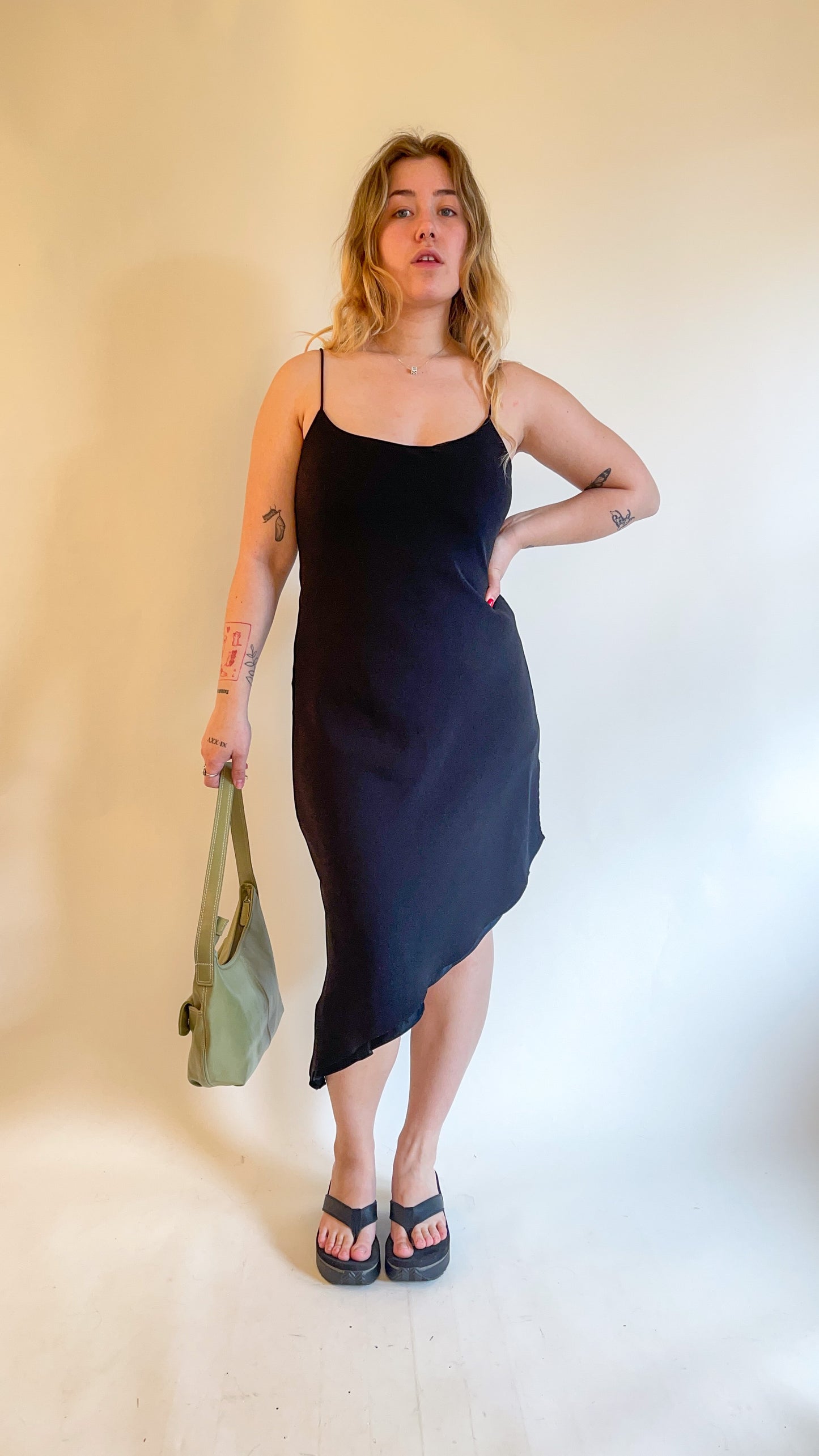 90s Asymmetric Hem Little Black Dress (M)