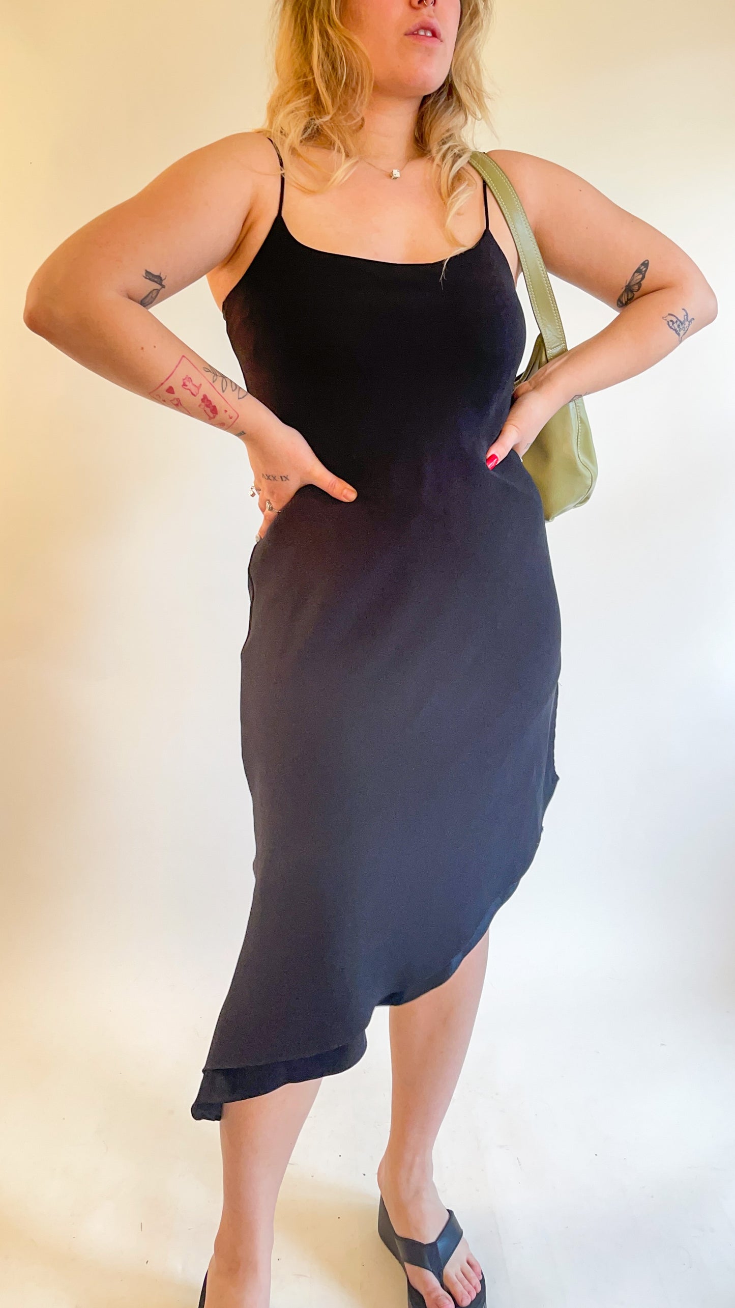 90s Asymmetric Hem Little Black Dress (M)