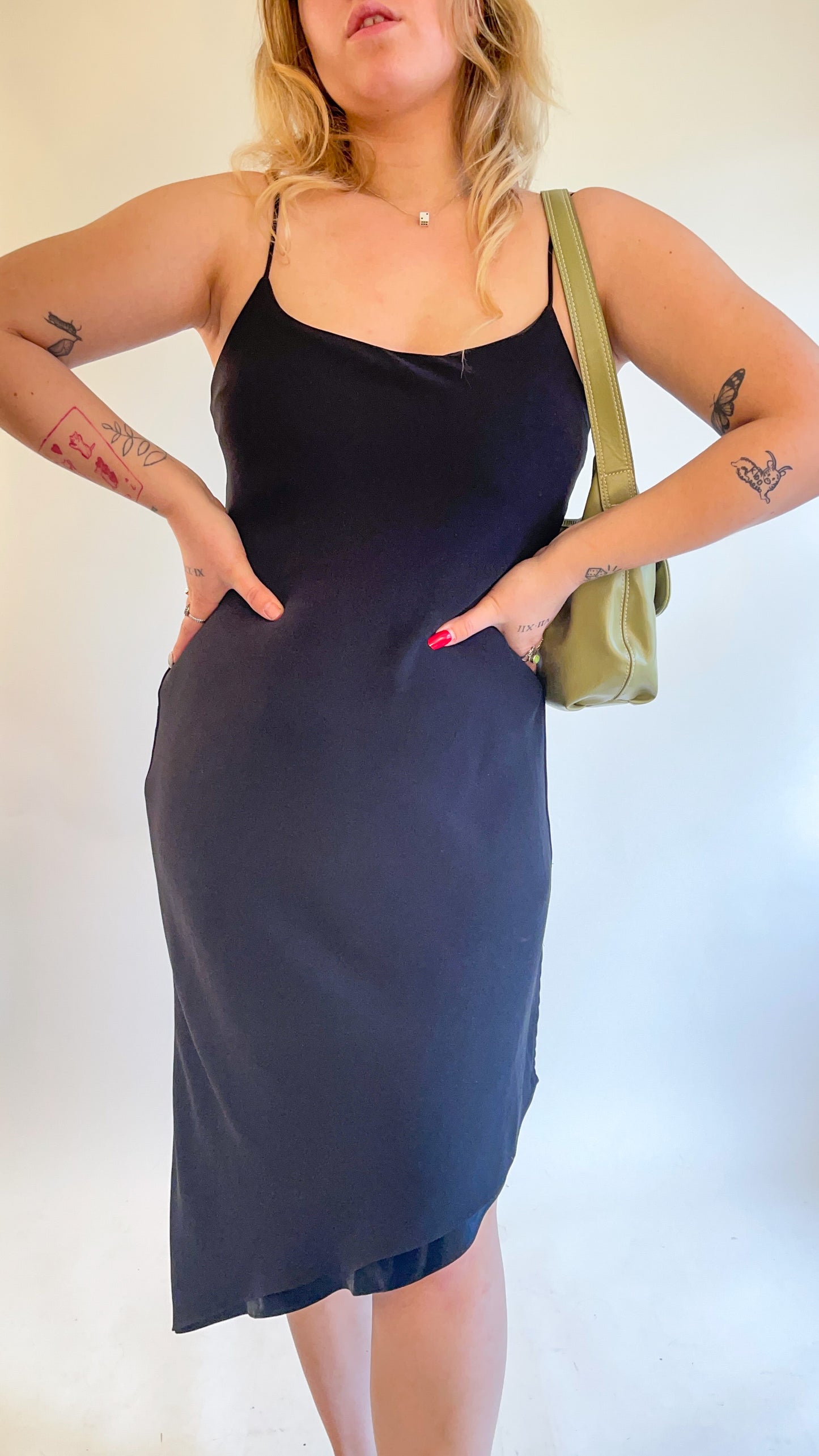 90s Asymmetric Hem Little Black Dress (M)