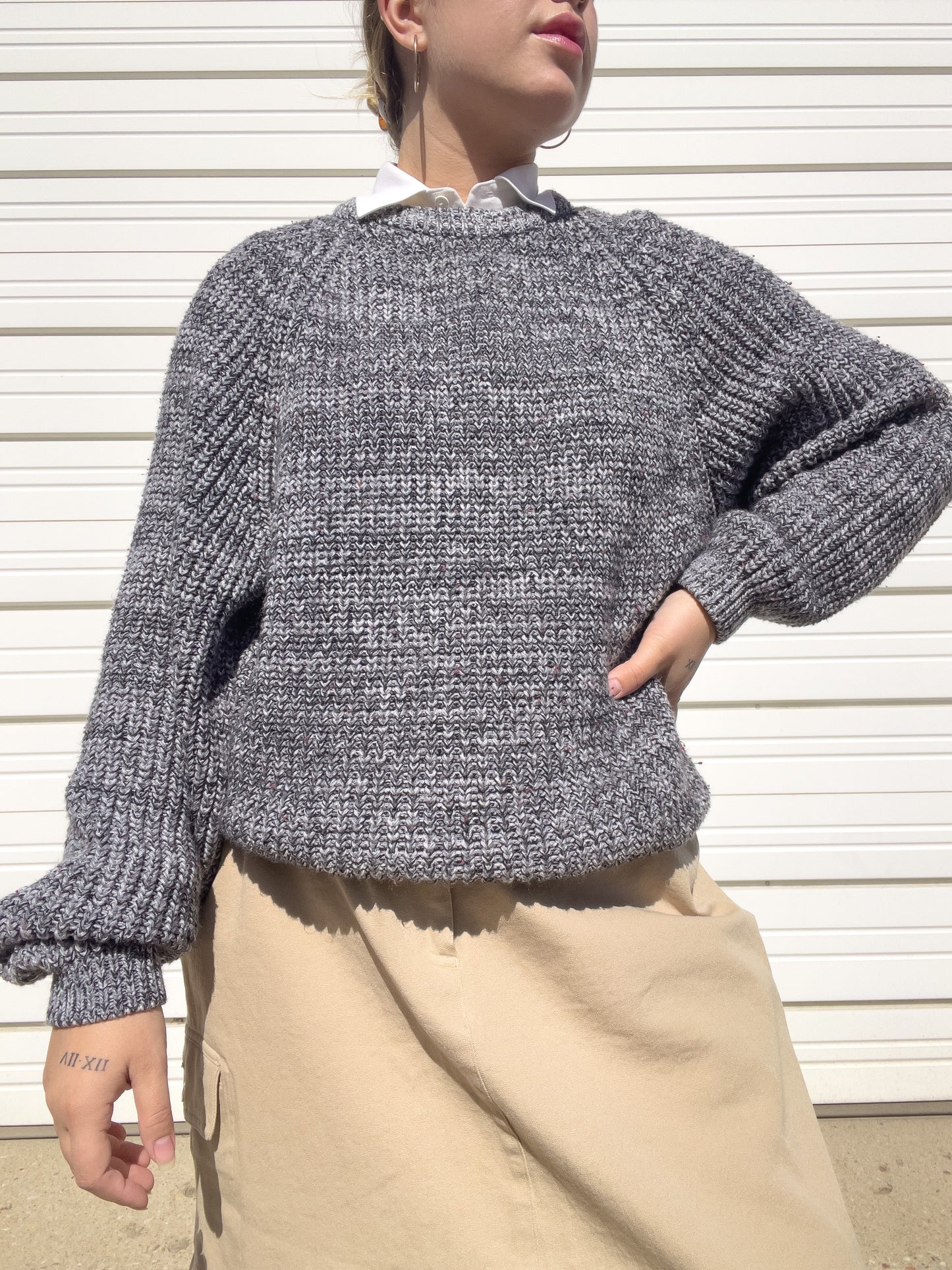 90s Gray Chunky Knit Sweater (XL)