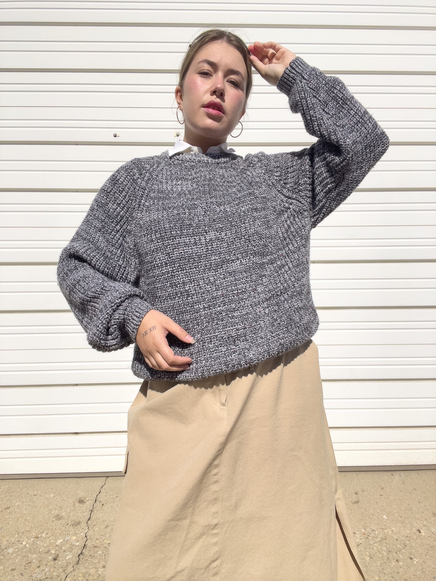 90s Gray Chunky Knit Sweater (XL)