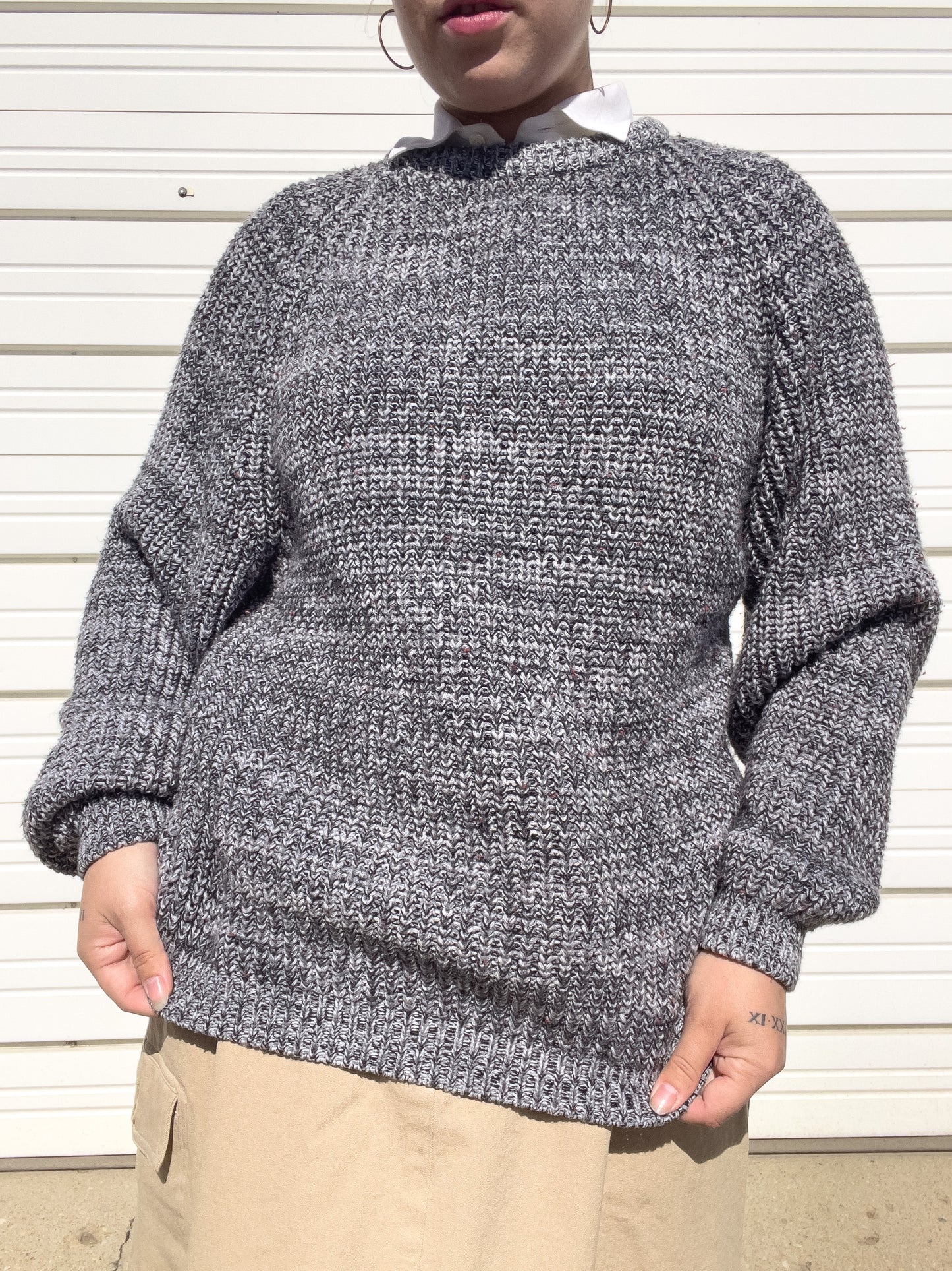 90s Gray Chunky Knit Sweater (XL)