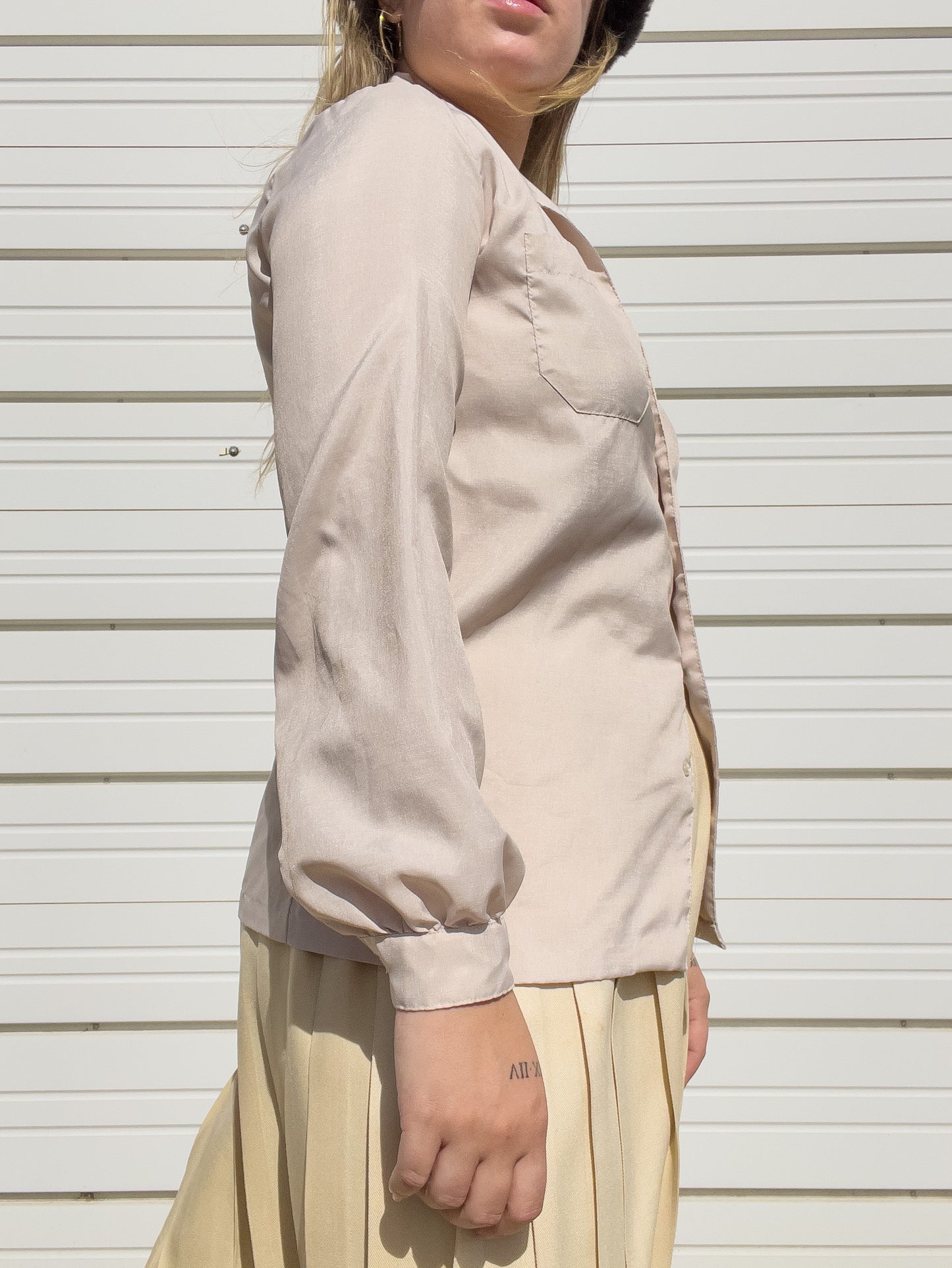 70s Off White Puff Sleeve Button Up (S/M)