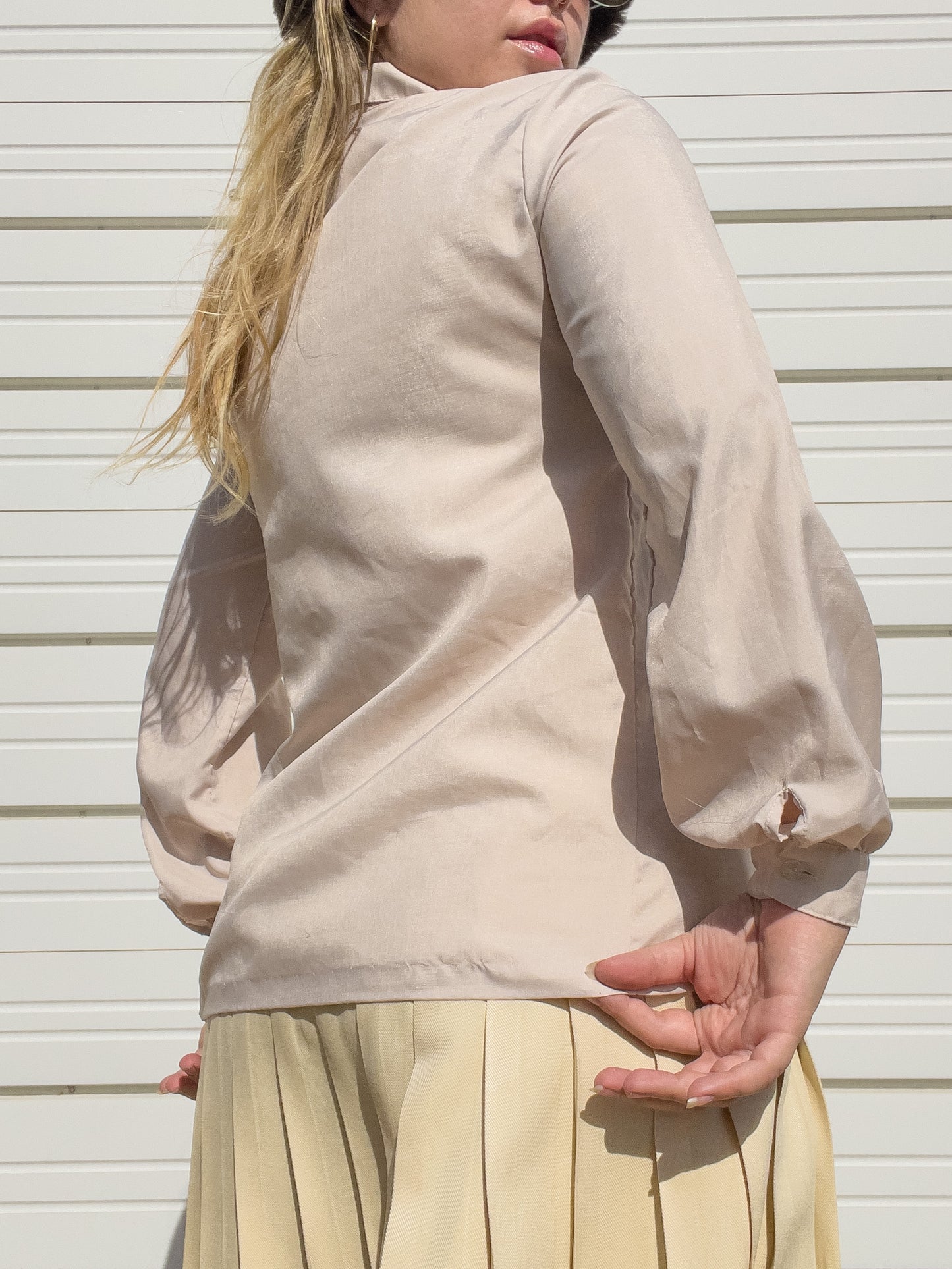 70s Off White Puff Sleeve Button Up (S/M)