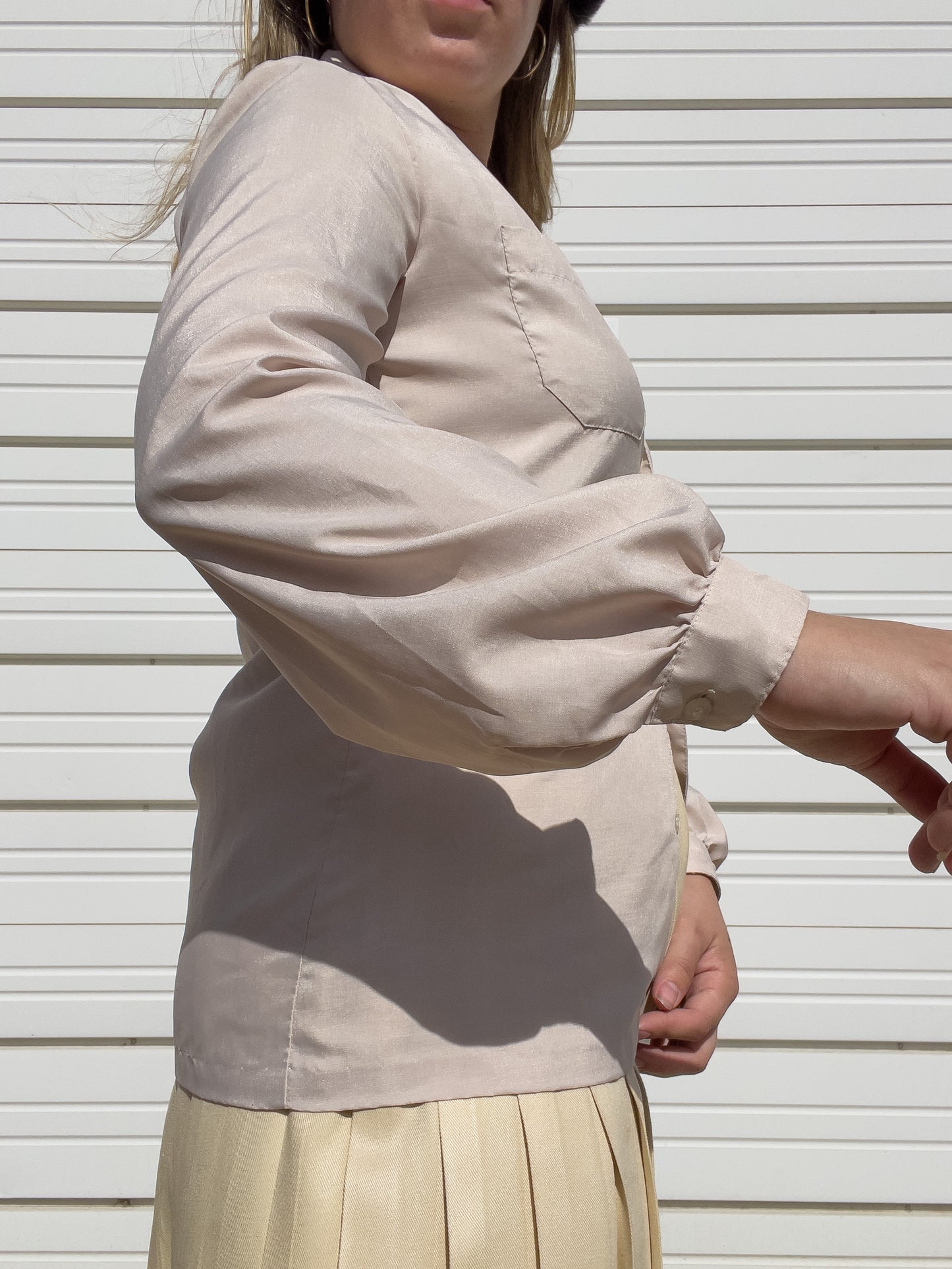 70s Off White Puff Sleeve Button Up (S/M)