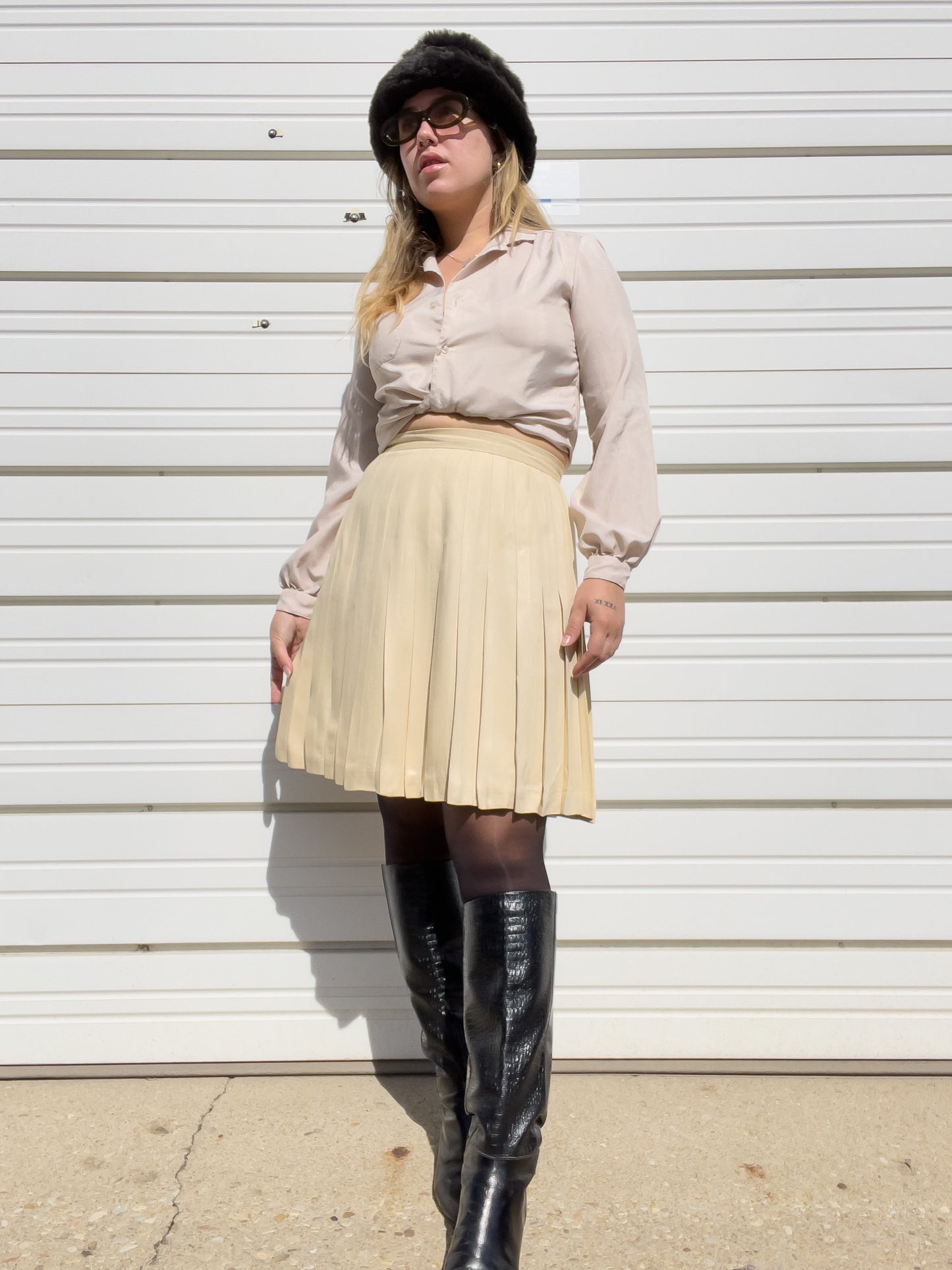 90s Cream Silk Pleated Tennis Skirt (W31")