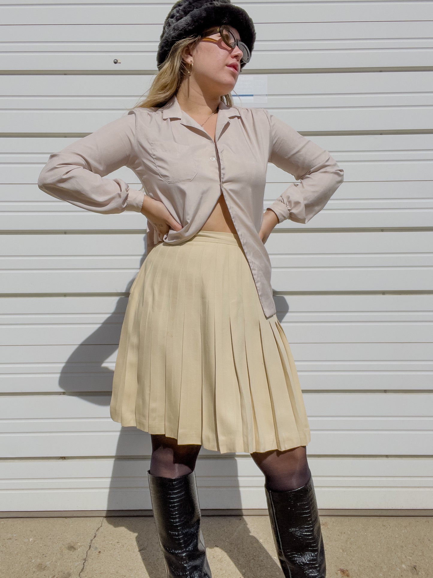 90s Cream Silk Pleated Tennis Skirt (W31")