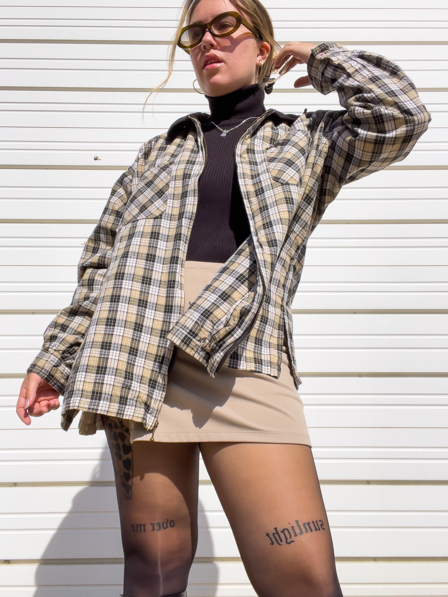 90s Plaid Lightweight Zip Up Shirt Jacket (XXL)