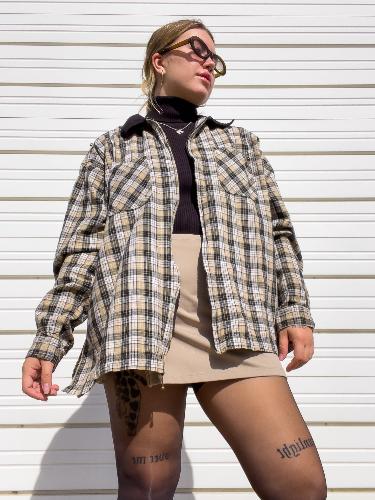 90s Plaid Lightweight Zip Up Shirt Jacket (XXL)