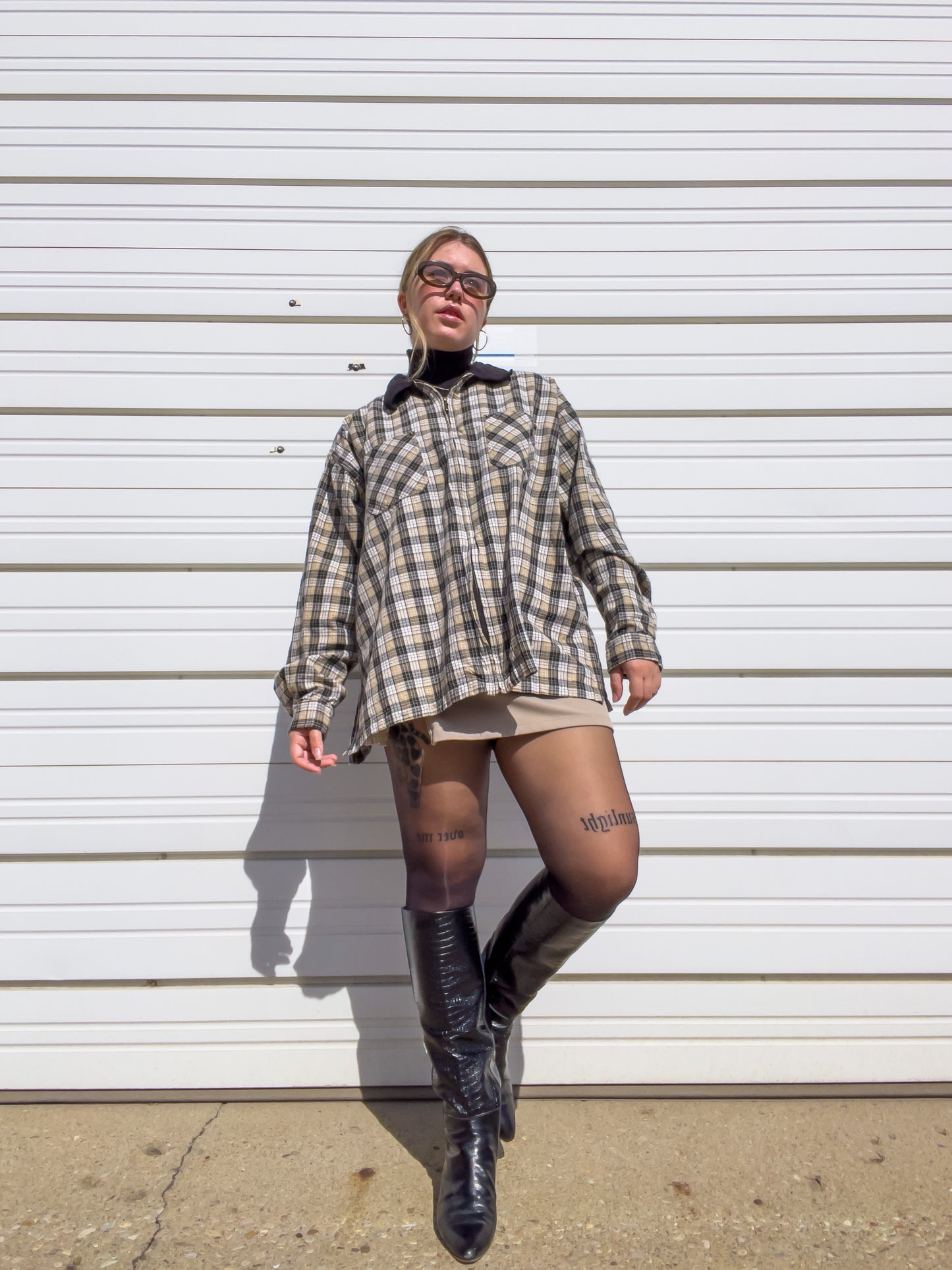 90s Plaid Lightweight Zip Up Shirt Jacket (XXL)