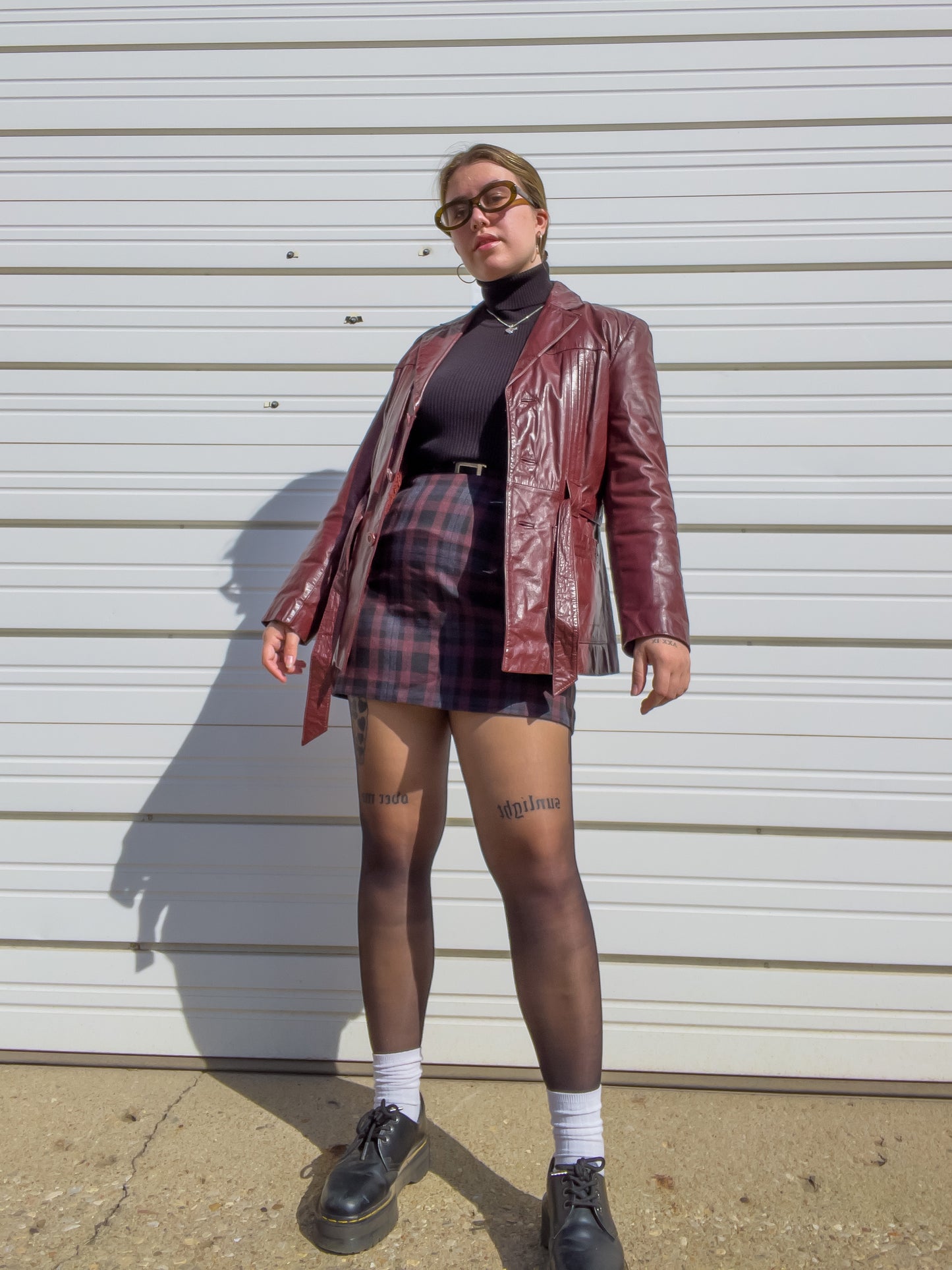 70s Oxblood Genuine Leather Belted Blazer w/ Removable Faux Fur Lining (S/M)