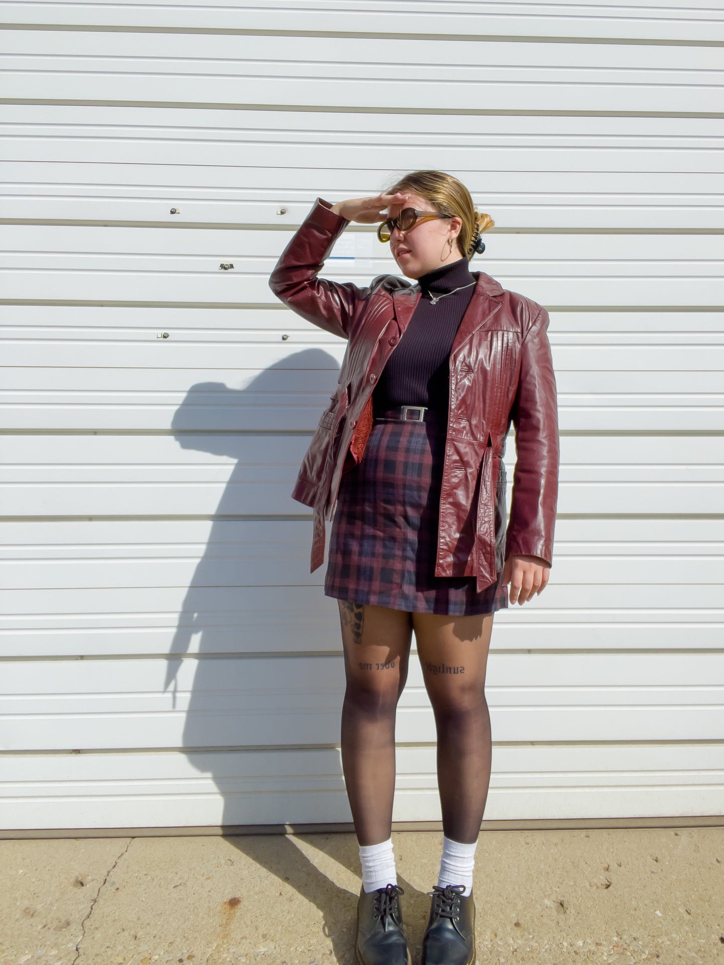 70s Oxblood Genuine Leather Belted Blazer w/ Removable Faux Fur Lining (S/M)