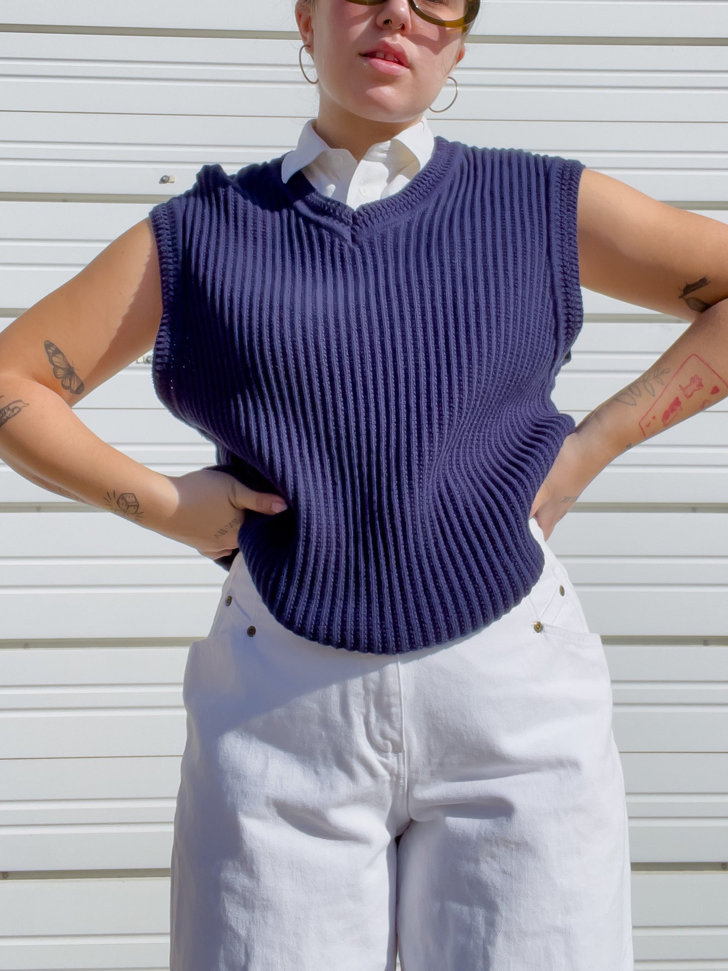 90s Navy Blue Knit Sweater Vest (L/XL)