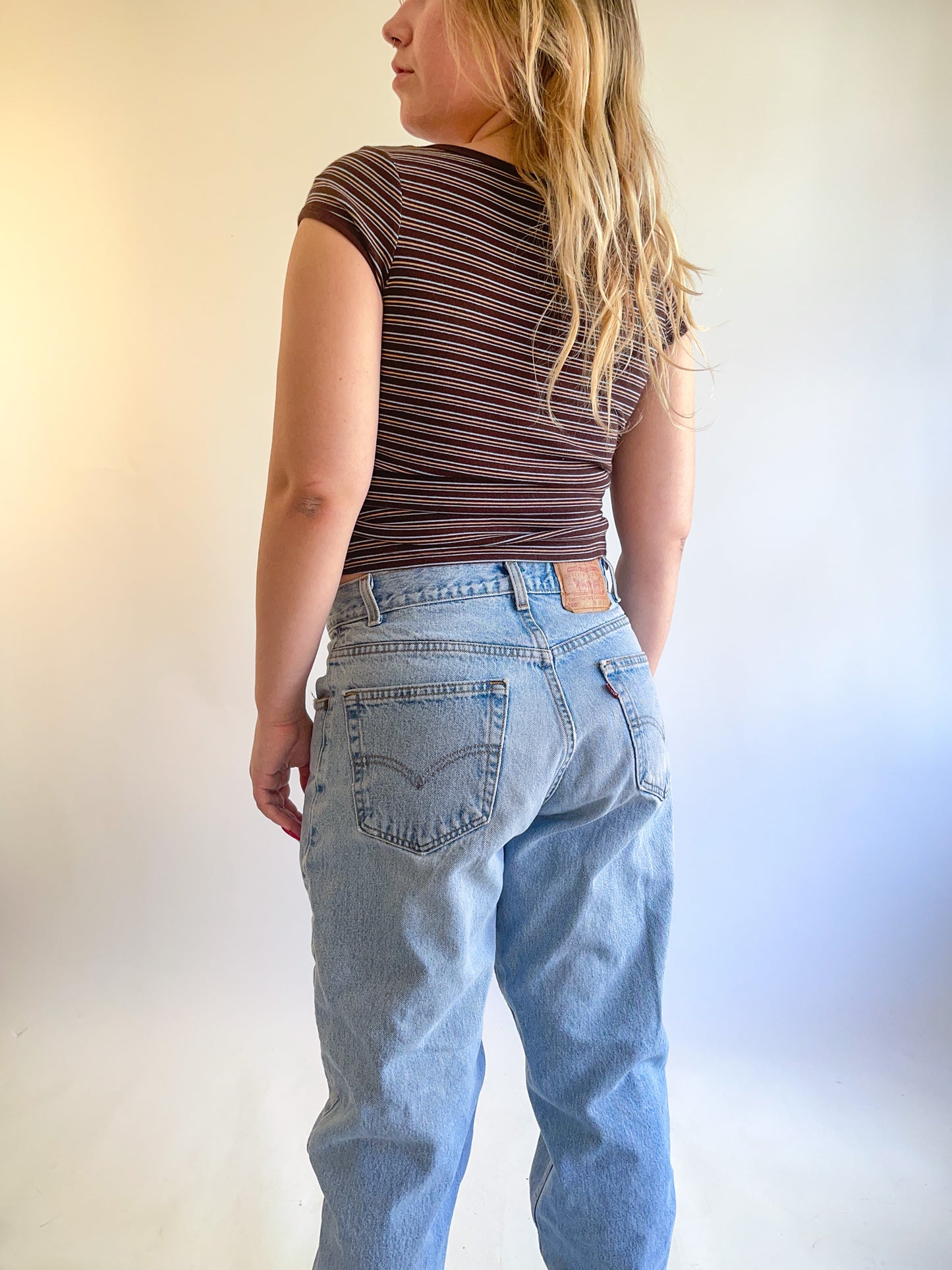 90s Y2K Brown Striped Baby Tee (S)