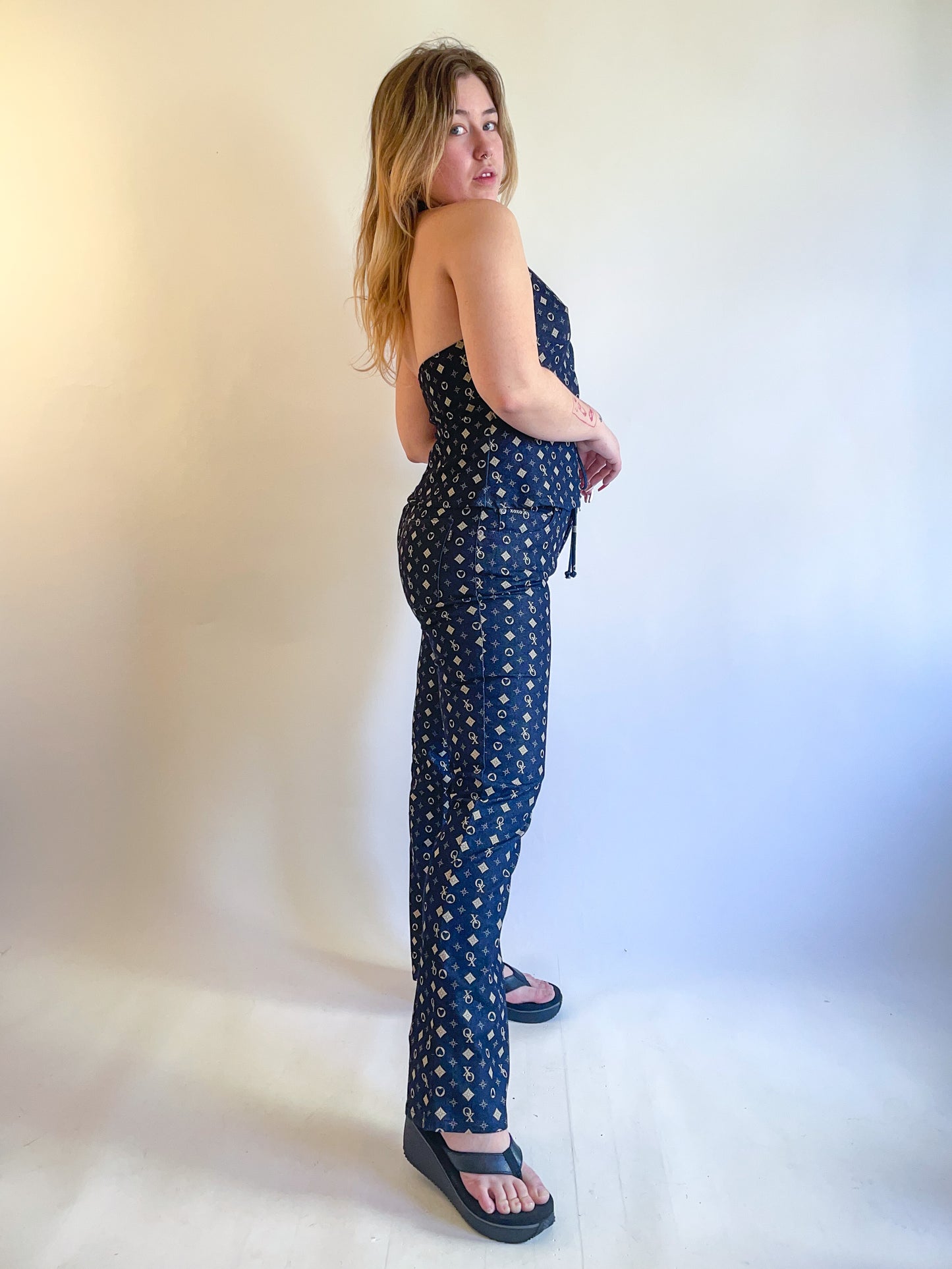 90s Y2K Denim Two Piece Halter & Pants Set (M/L)