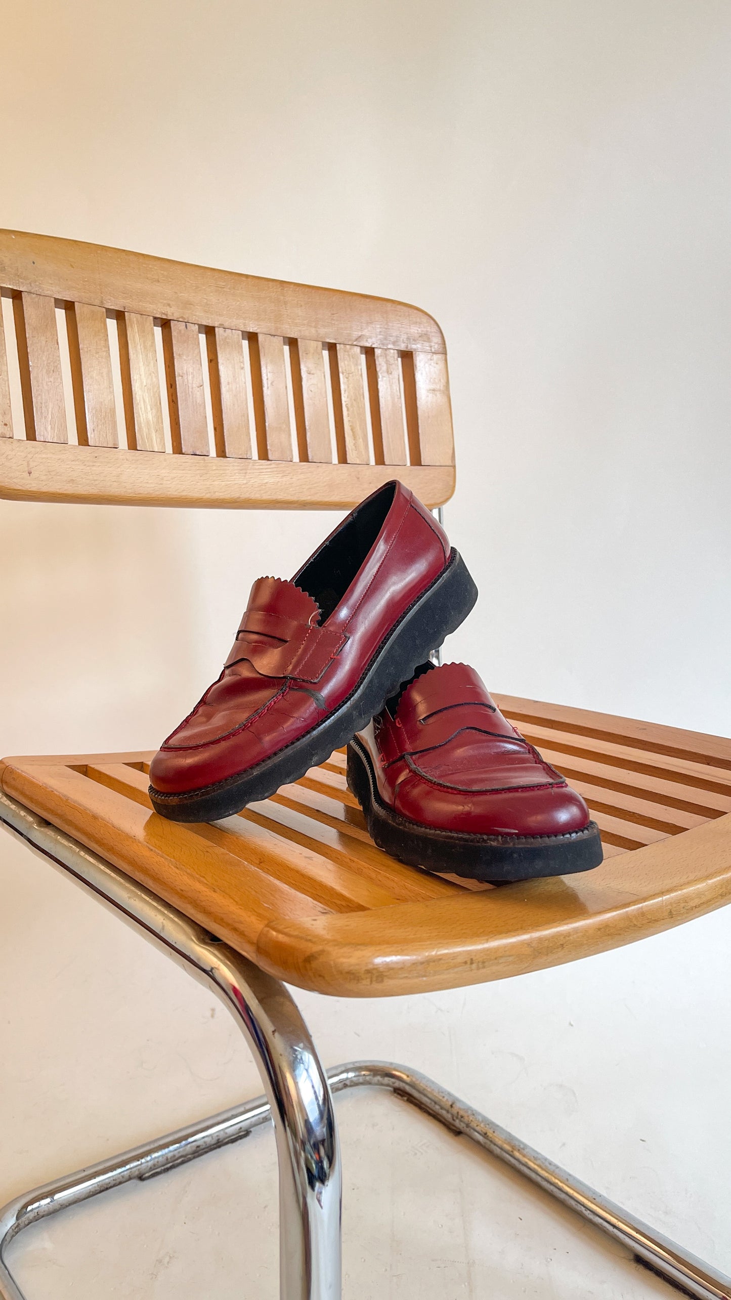 90s Oxblood Red Platform Loafers (US W6.5)