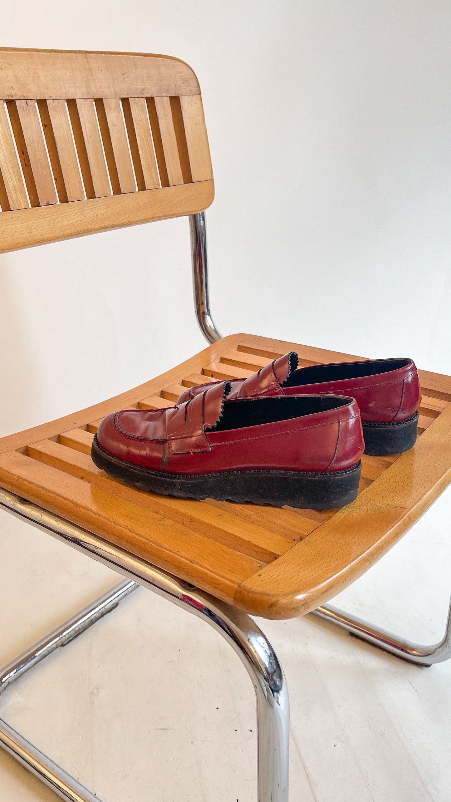 90s Oxblood Red Platform Loafers (US W6.5)