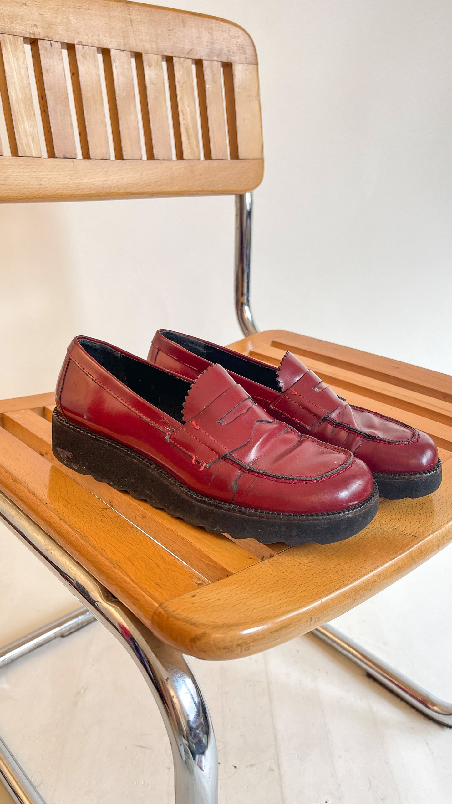 90s Oxblood Red Platform Loafers (US W6.5)