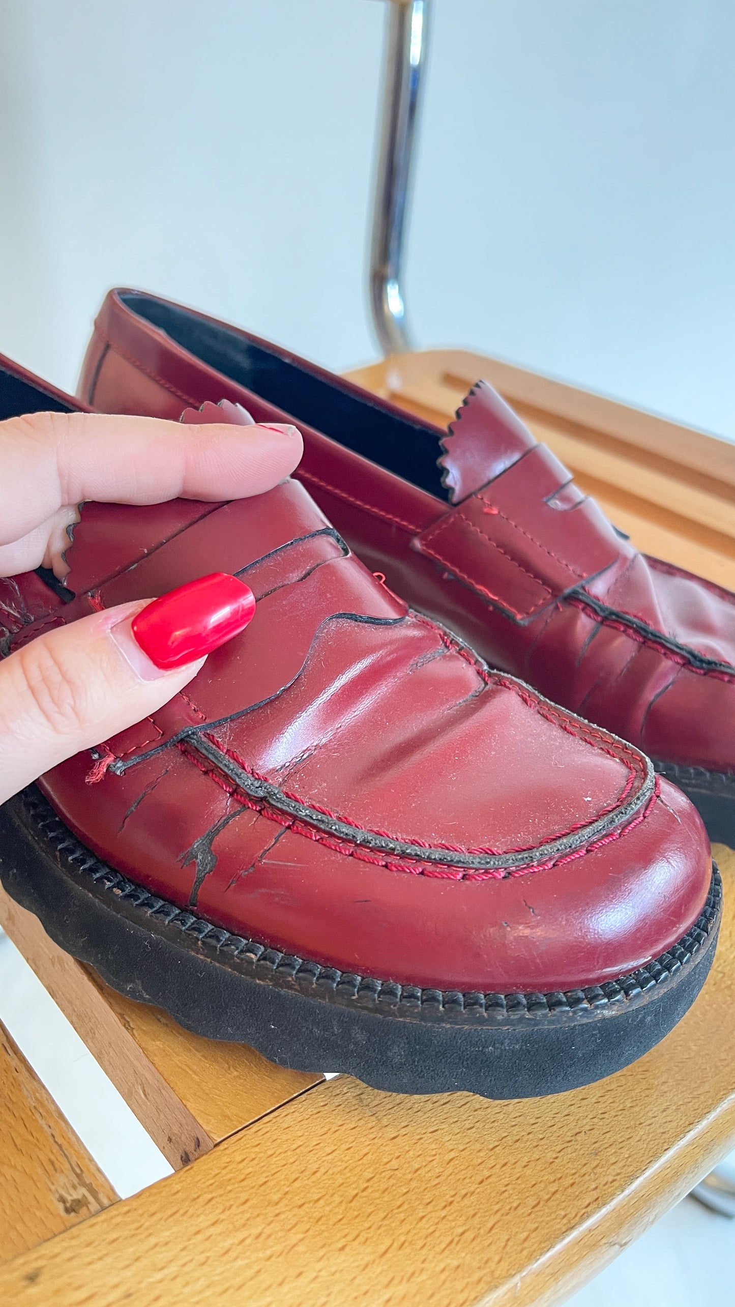 90s Oxblood Red Platform Loafers (US W6.5)