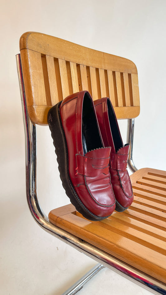 90s Oxblood Red Platform Loafers (US W6.5)