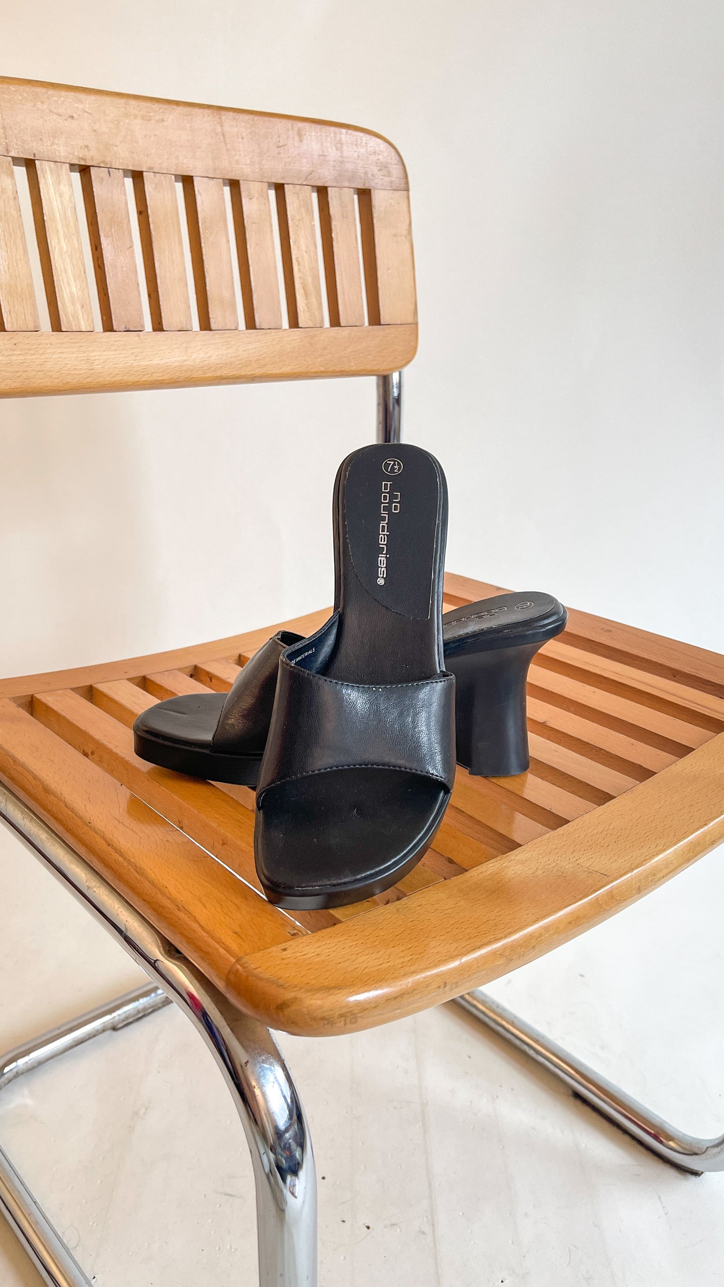 90s Black Platform Wedge Mules (US W7.5)