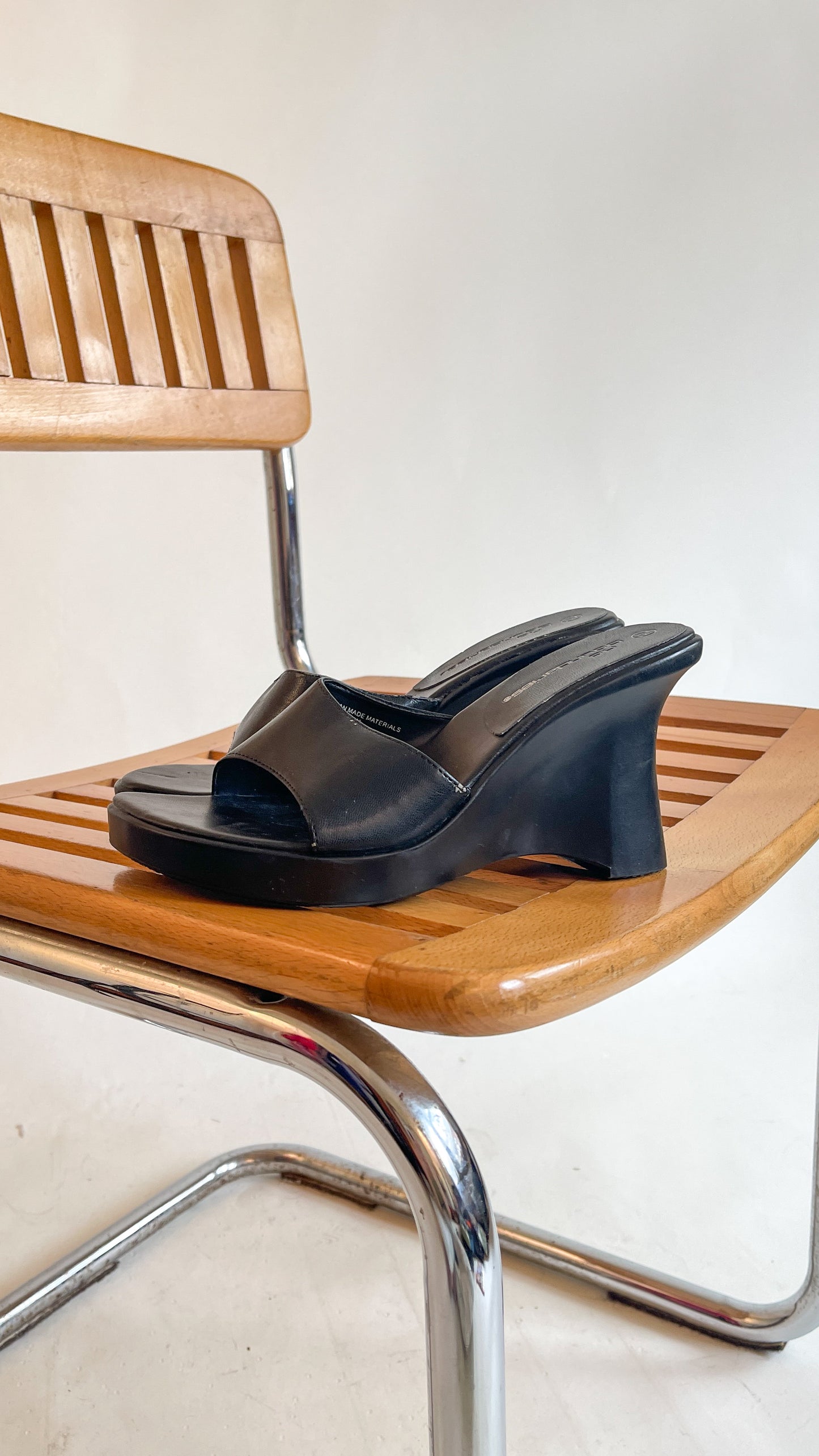 90s Black Platform Wedge Mules (US W7.5)