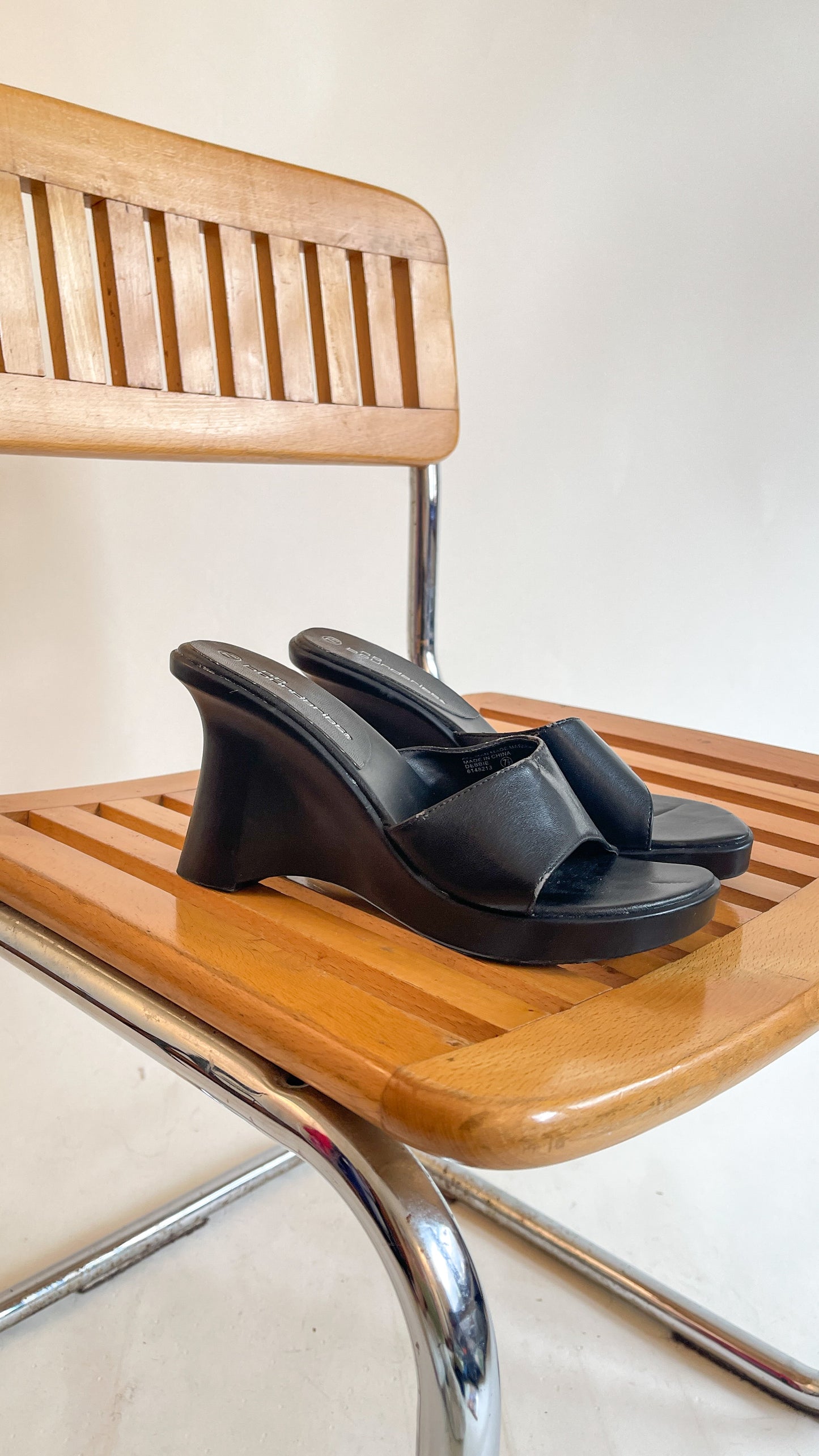 90s Black Platform Wedge Mules (US W7.5)