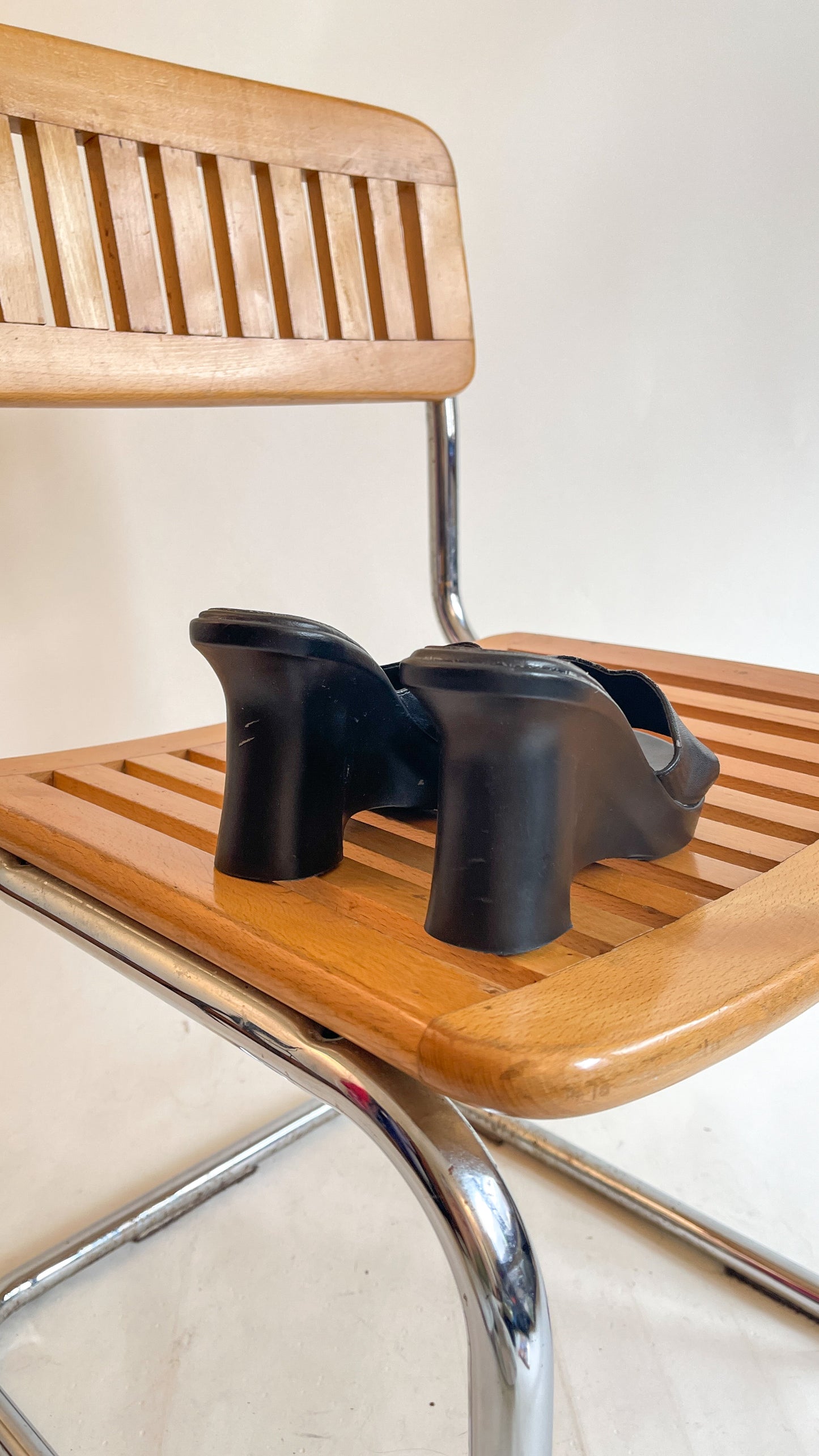 90s Black Platform Wedge Mules (US W7.5)