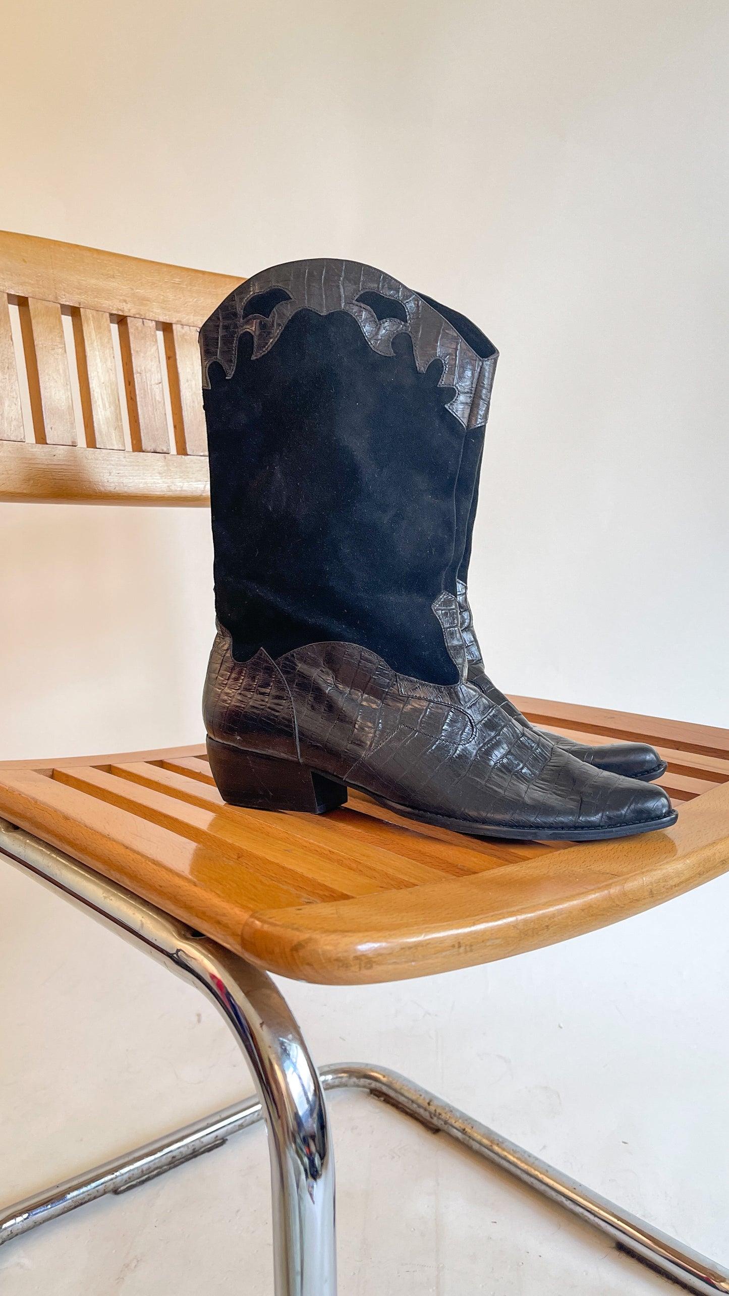 90s Suede & Leather Cowboy Boots (US W10)