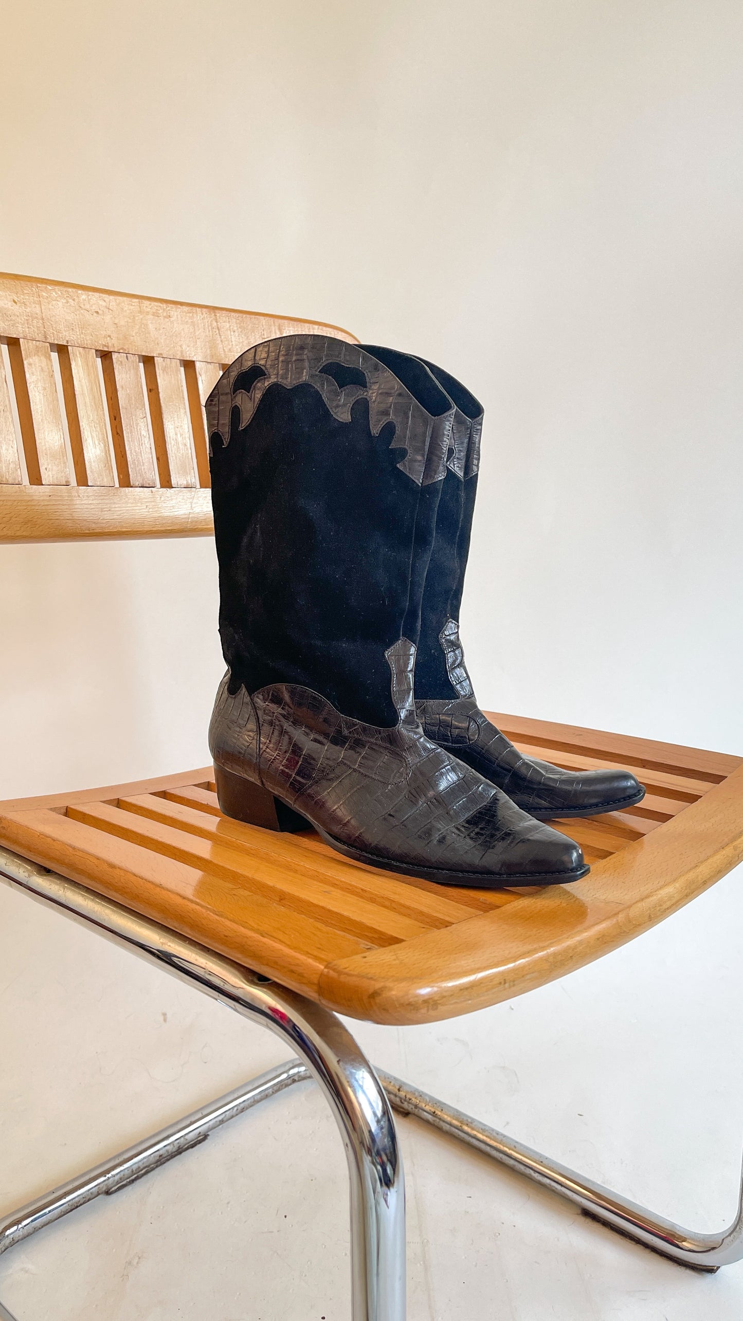 90s Suede & Leather Cowboy Boots (US W10)