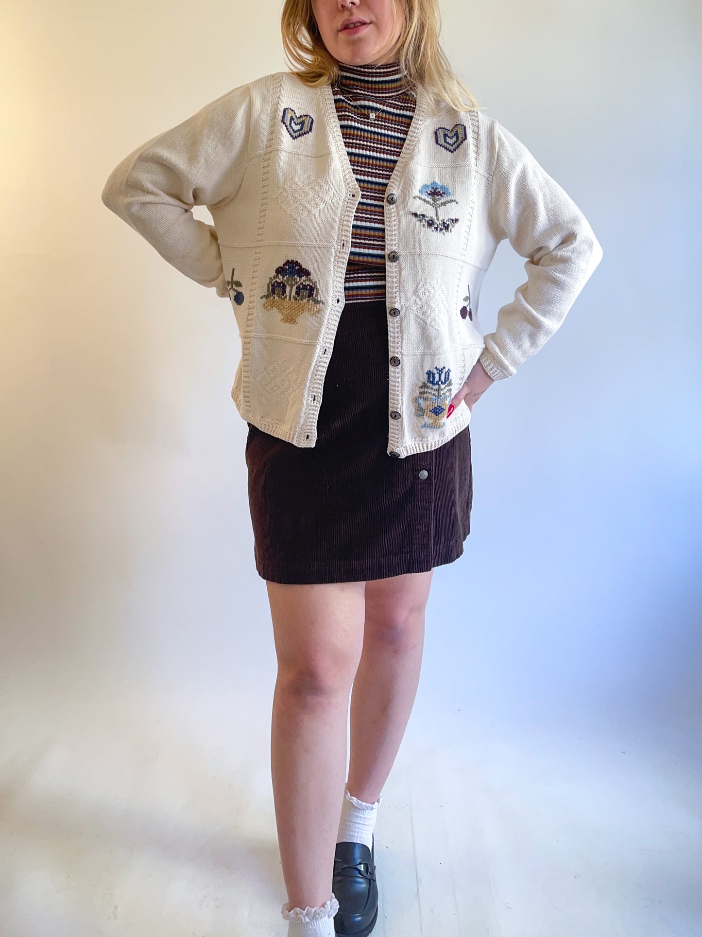 90s Fruit & Floral Patterned Cardigan (L)