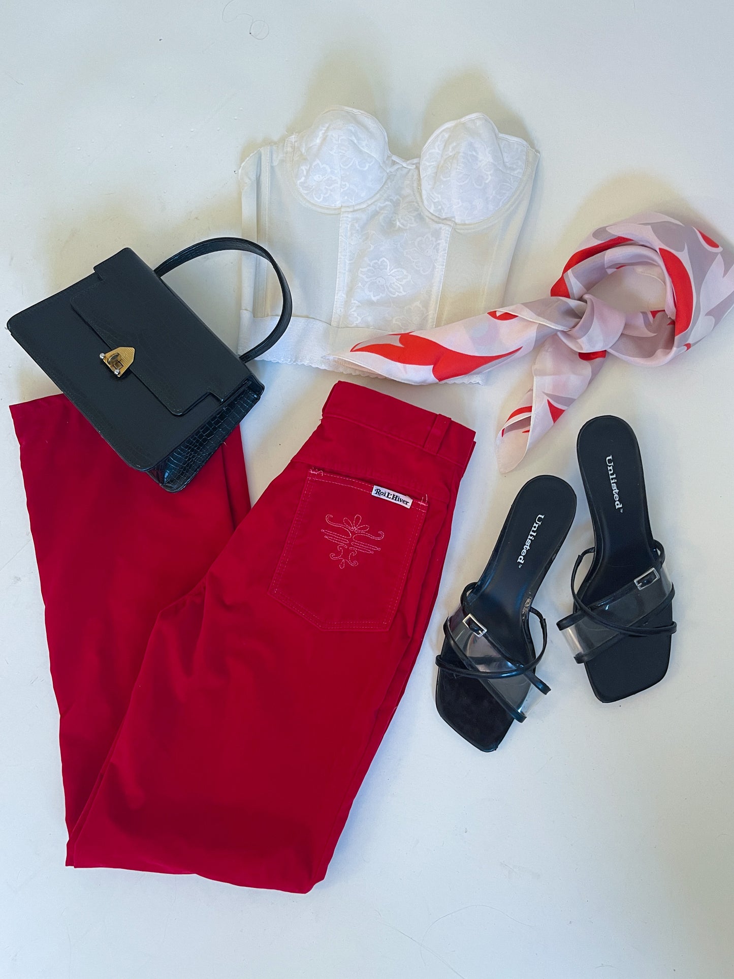 W26" 70s Cherry Red Velvet Wide Leg Pants