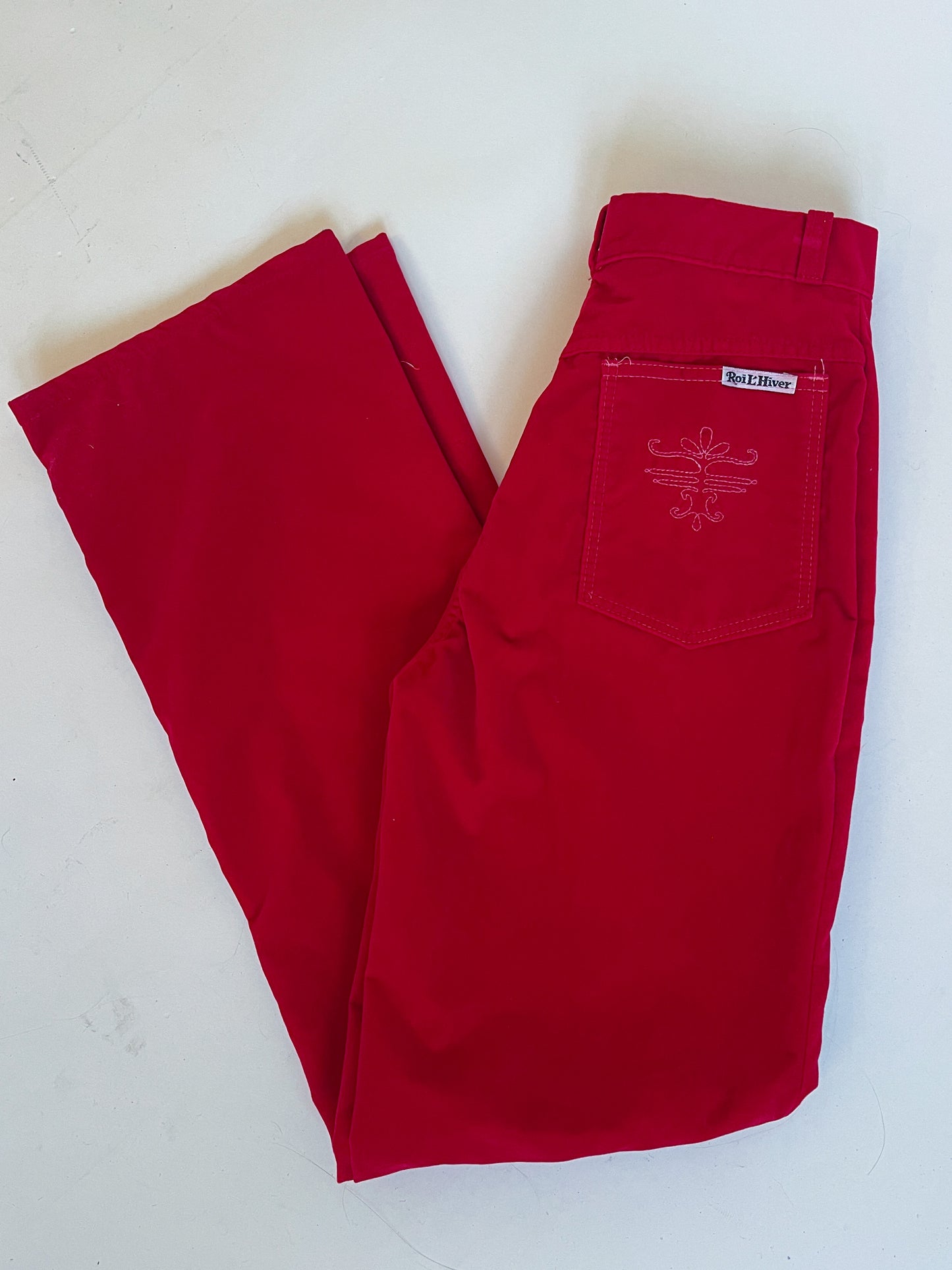 W26" 70s Cherry Red Velvet Wide Leg Pants