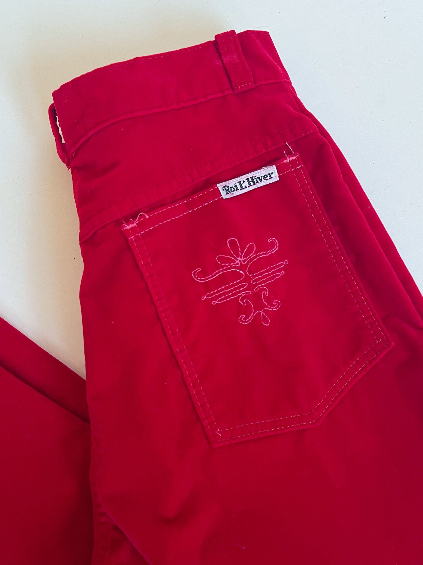W26" 70s Cherry Red Velvet Wide Leg Pants